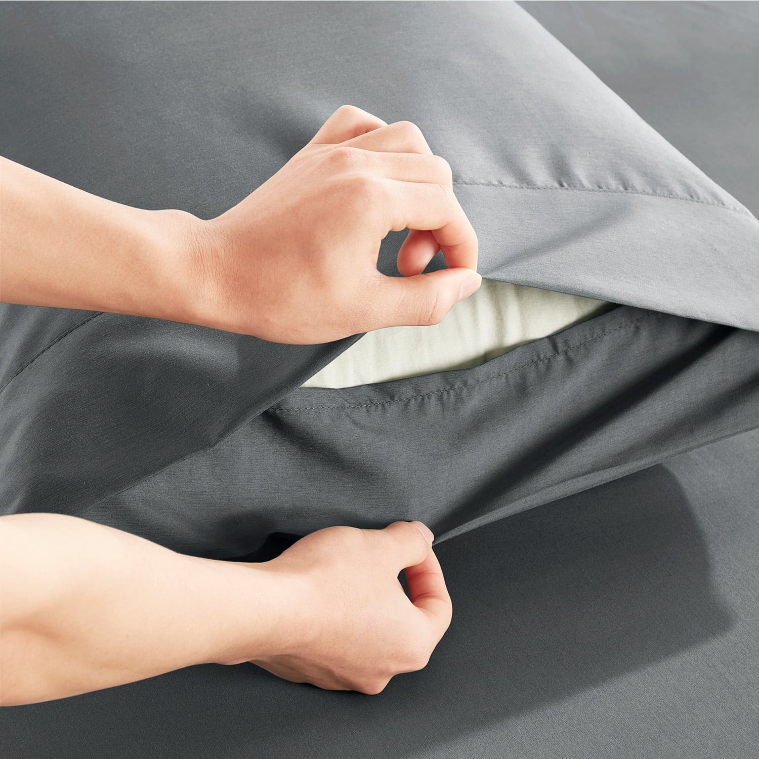 Breathable Luxury Virtu Bed Sheets Set, Deep Pocket Rayon Derived 4 Piece Queen Sheets sets, Gray - Premium Ultra-Soft Pillowcase Pair for Sleeping Detail