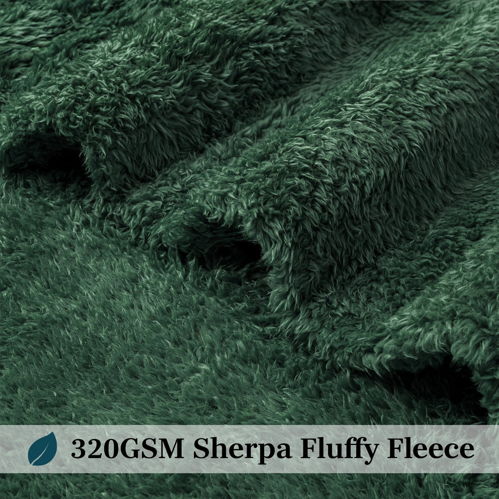 Reversible Sherpa Sherpa Throw Blanket For Couch Sofa, Emerald Green Fluffy Warm Plush Blanket for Bed, Cozy Super Soft Lightweight Thr... - Super Soft Reversible Sherpa Flannel Blanket Detail