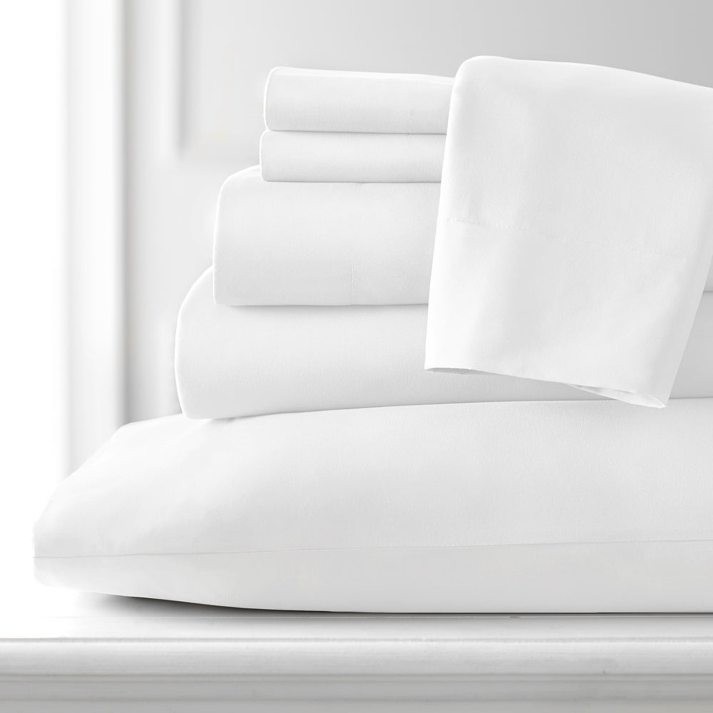 Premium Egyptian Cotton Hotel Collection Rayon derived - 6 Piece, Queen, White - Breathable Egyptian Cotton Flat & Fitted Sheets Detail