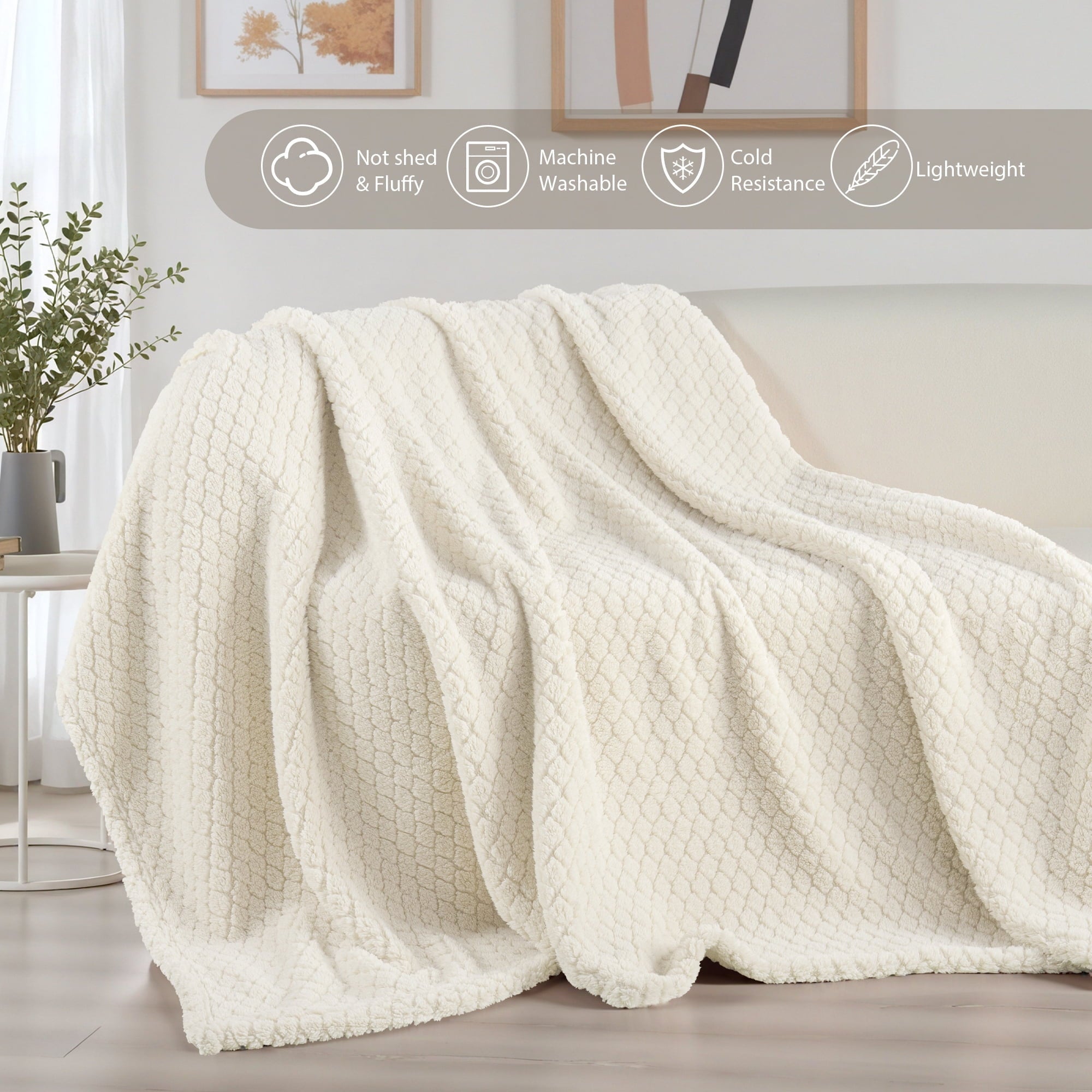 Cozy Fleece Fleece Throw Blanket for Couch, Super Soft Jacquard Bed Blanket, Lightweight Fuzzy Warm for All Seasons, 50x60 Inches... - Lightweight Plush Warm Blanket for All Seasons Detail