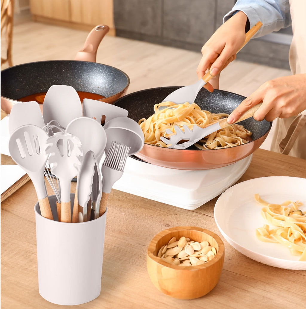 Professional Grade Silicone & Bamboo Cooking Utensil Set, 14 Pieces - High-Precision Culinary Tool for Baking & Cooking Detail