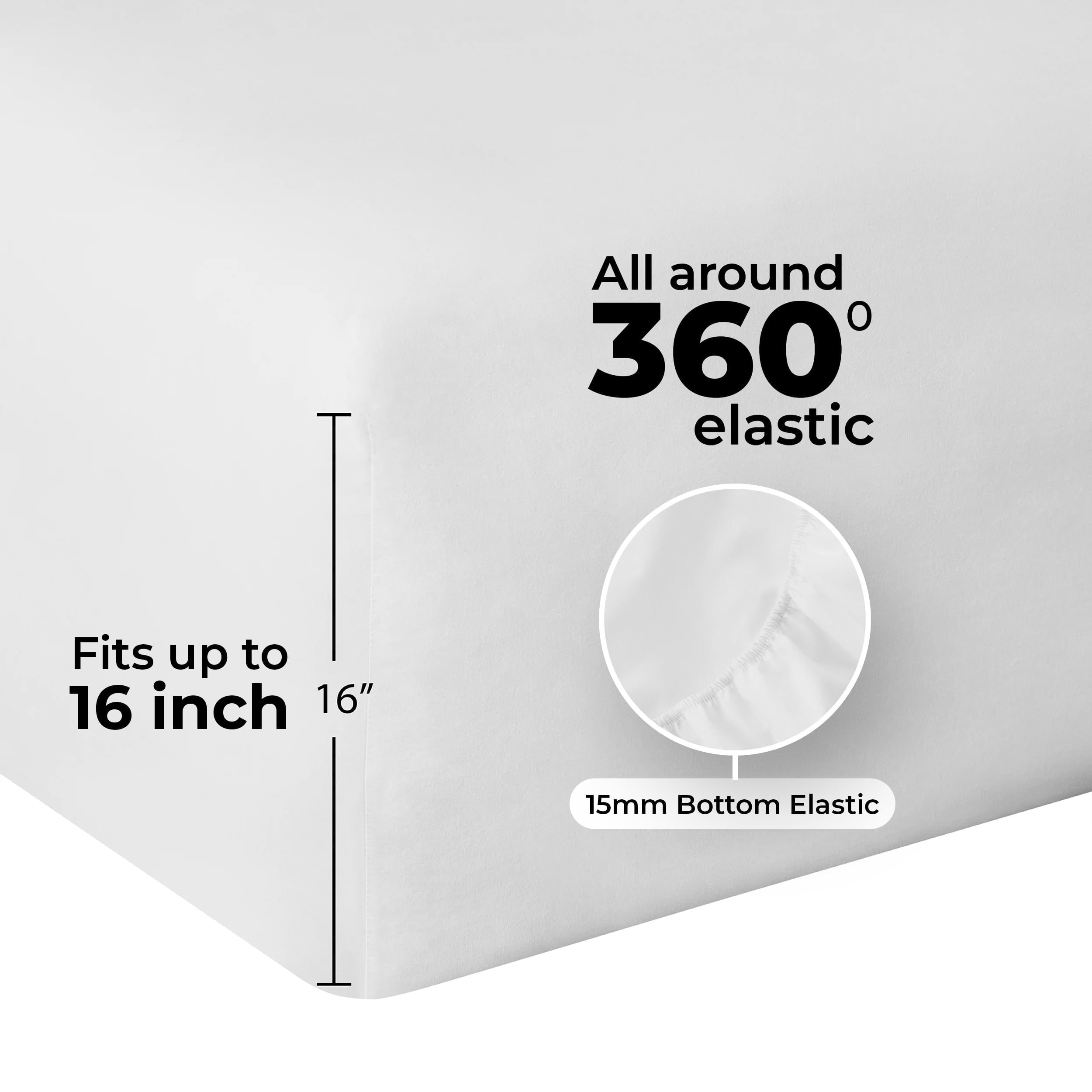 Cooling Sateen 4-Piece 300 Thread Count White Cotton Blend Percale Bed Sheet Set, Queen - Luxury Bed Sheet Set with Deep Pockets Detail
