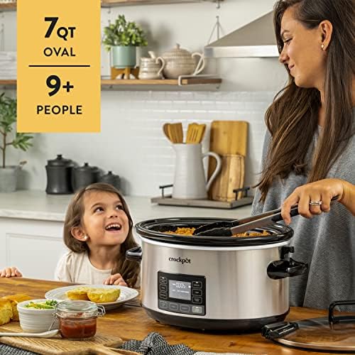 Oval Ceramic Crock-Pot 7 Quart Portable Programmable Slow Cooker with Timer S27U - Large Capacity Electric Stew Pot & Slow Cooker Detail