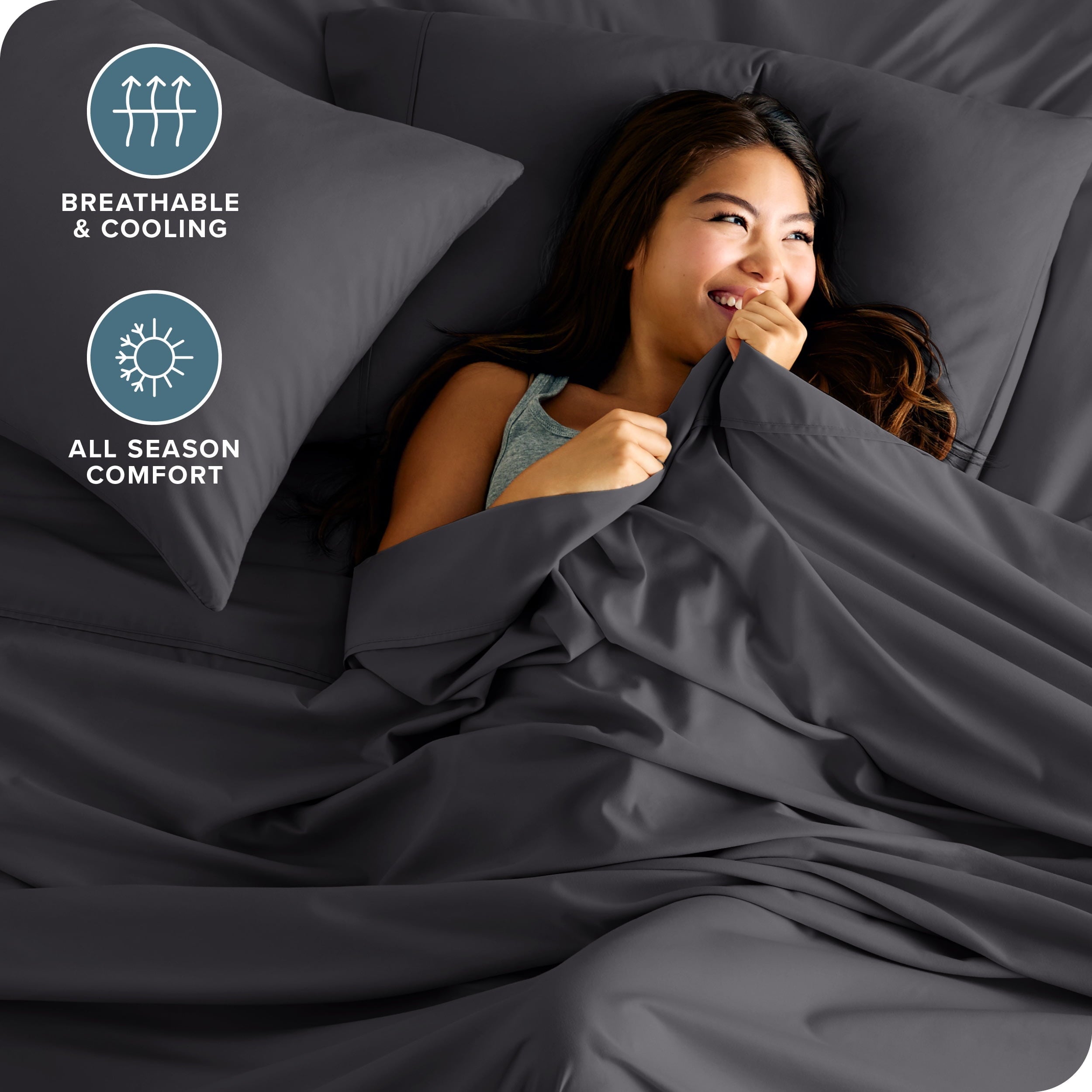 Wrinkle-Resistant Luxury Bed Sheet Set- 6 Piece - Queen, Gray - Cooling Hotel Quality Bedding Sheets and Pillowcases Detail