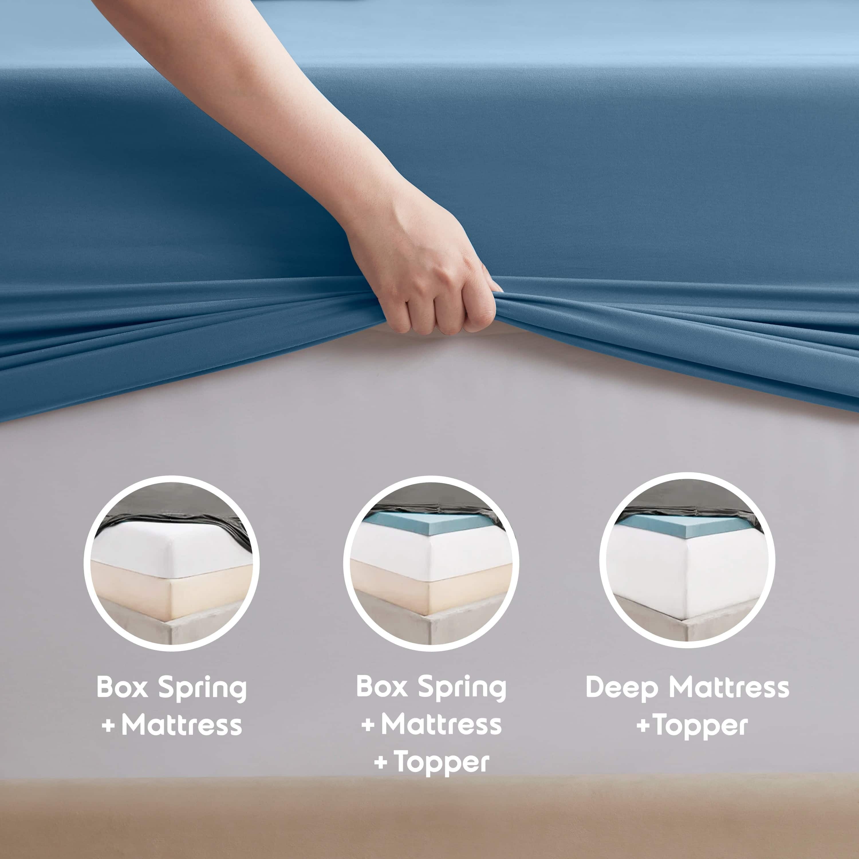 Premium Egyptian Cotton Split King Sheet Sets, Deep Pocket 5 Piece, Luxury Soft Microfiber Bed Sheet Sets, BLUE HEAVEN - Luxury Bed Sheet Set with Deep Pockets Detail