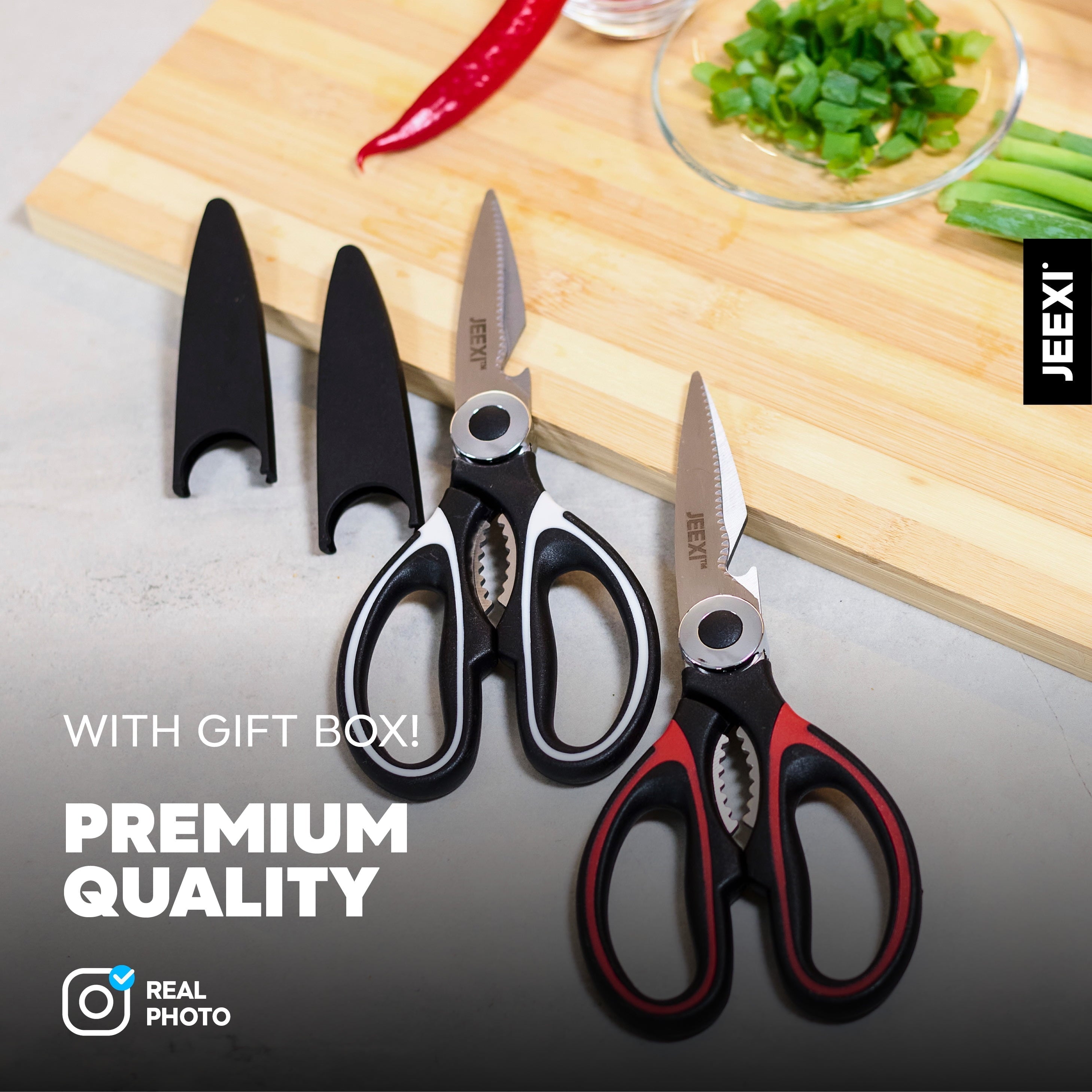 Multi-Functional 3 Pack Kitchen Scissors, Ultra-Sharp Premium Stainless Steel Heavy Duty Kitchen Shears & Multi Purpose Poultry Shears... - Kitchen Gadget Tool for Quick Food Prep Detail