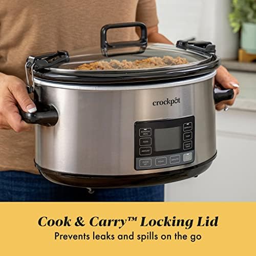 Oval Ceramic Crock-Pot 7 Quart Portable Programmable Slow Cooker with Timer S27U - Large Capacity Electric Stew Pot & Slow Cooker Detail
