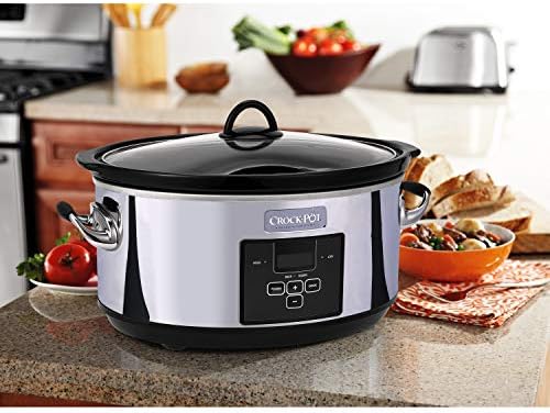 Oval Ceramic Crock-Pot 7 Quart Programmable Slow Cooker – Polished Platinum S23E - Digital Crock Pot Slow Cooker for Family Meals Detail