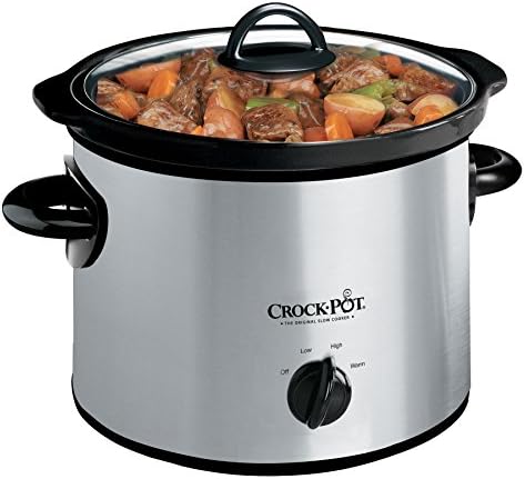 Large Capacity Crock-Pot 3 Quart Manual Slow Cooker – Silver S24N - Programmable Slow Cooker with Oval Ceramic Pot - 3 Quarts