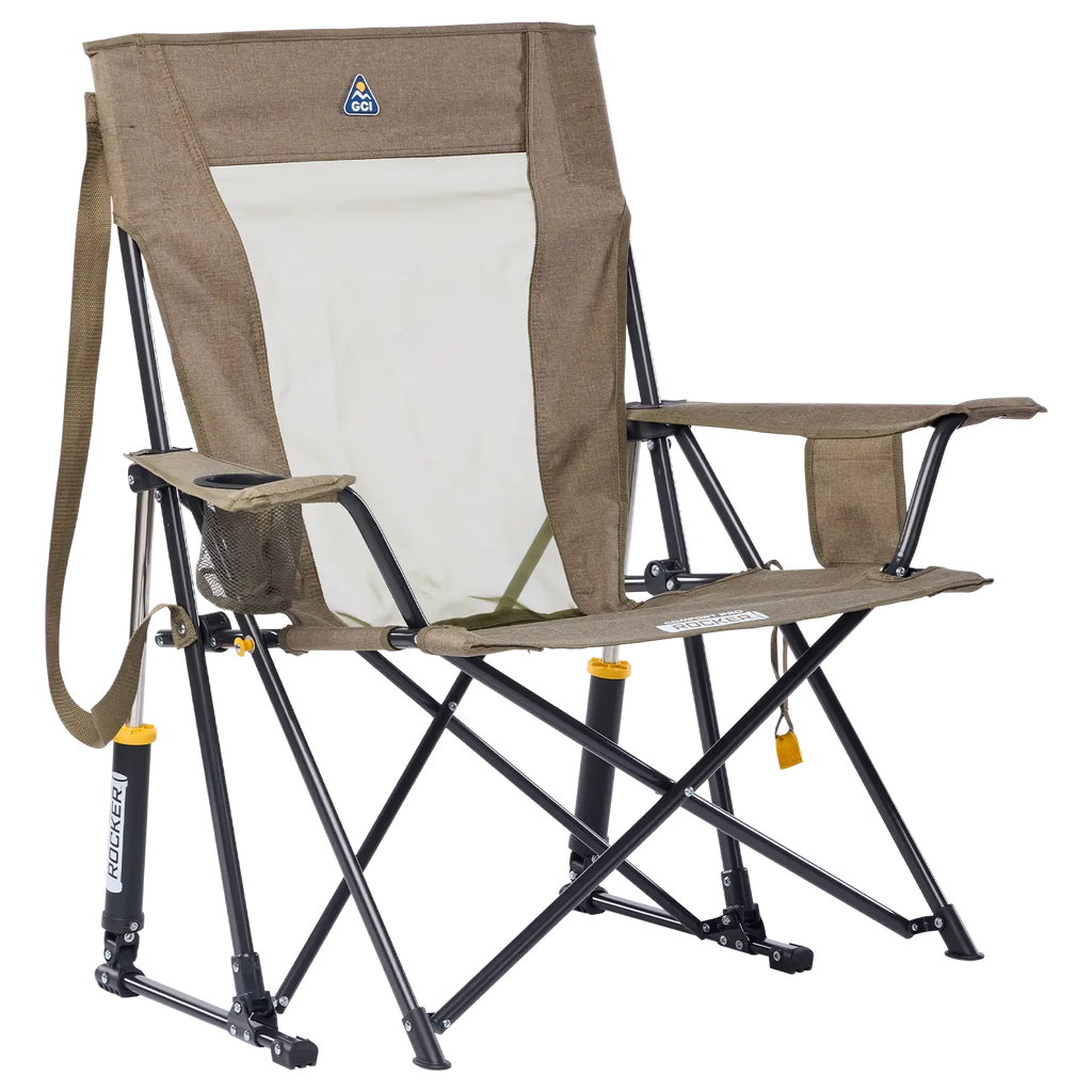 Premium All-Weather Comfort Pro Rocker XL - Choice 107 - Patented Spring-Action Rocking Chair for Camping - Heathered Aged Fatigue