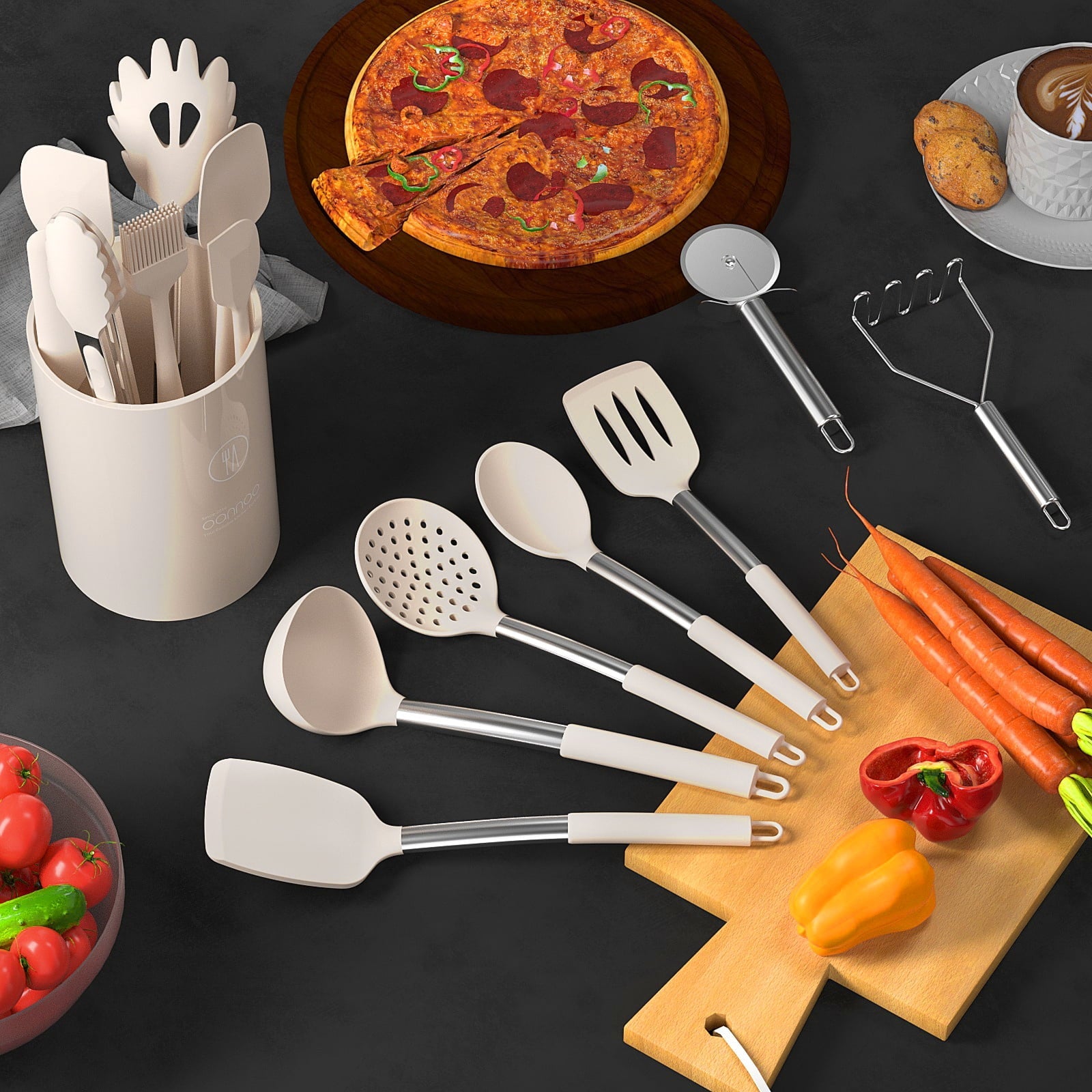 Durable Steel Silicone Cooking Utensils Set - Heat Resistant Silicone Kitchen Utensils for Cooking, Kitchen Utensil Spatula Set,BPA... - Heavy Duty Stainless Steel Kitchen Shears Detail