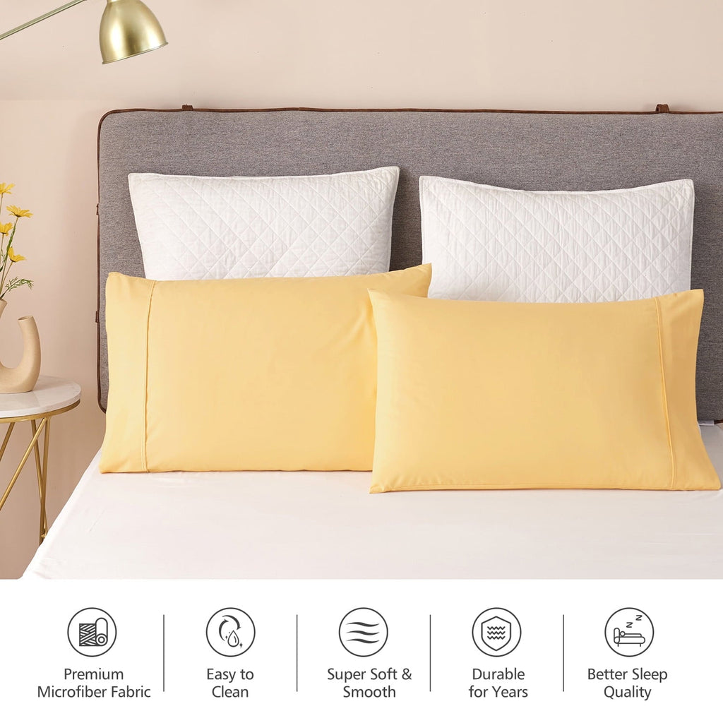 Decorative Plump Solid Print Pillow Cases, King, Beige, 2-Pieces - Hotel Quality Plush Sleeping Pillows Detail