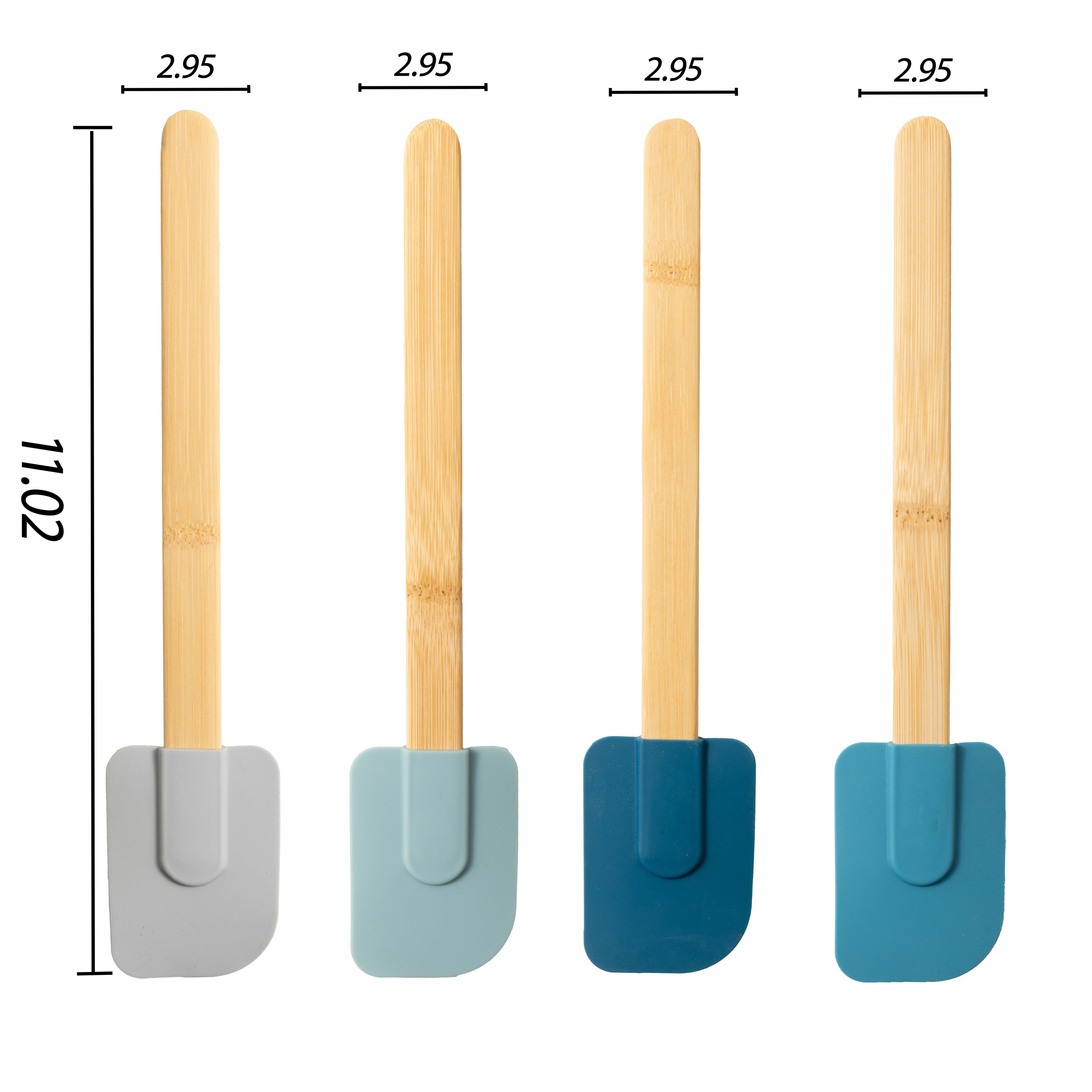 Ergonomic Cooking Silicone Spatulas Set 4 with Bamboo Handles, Blue - Ergonomic Kitchen Tongs and Cooking Spoon Utensil Detail