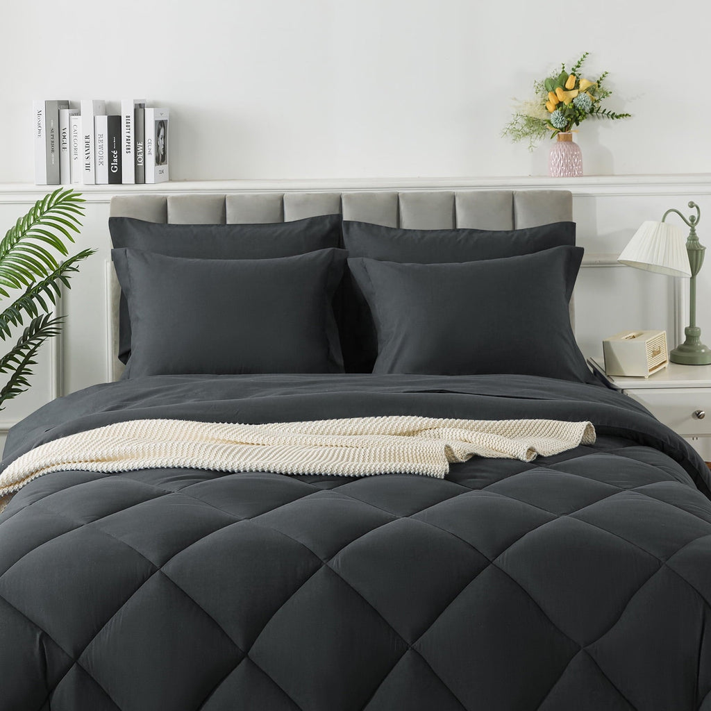 Hypoallergenic Cloud Queen Bed in a Bag Comforter Set with 7 Pieces - Dark Gray All Season Bedding Sets with Comforter, Pillow Shams, Flat... - Hypoallergenic Ultra-Fluffy Quilt for Winter Detail