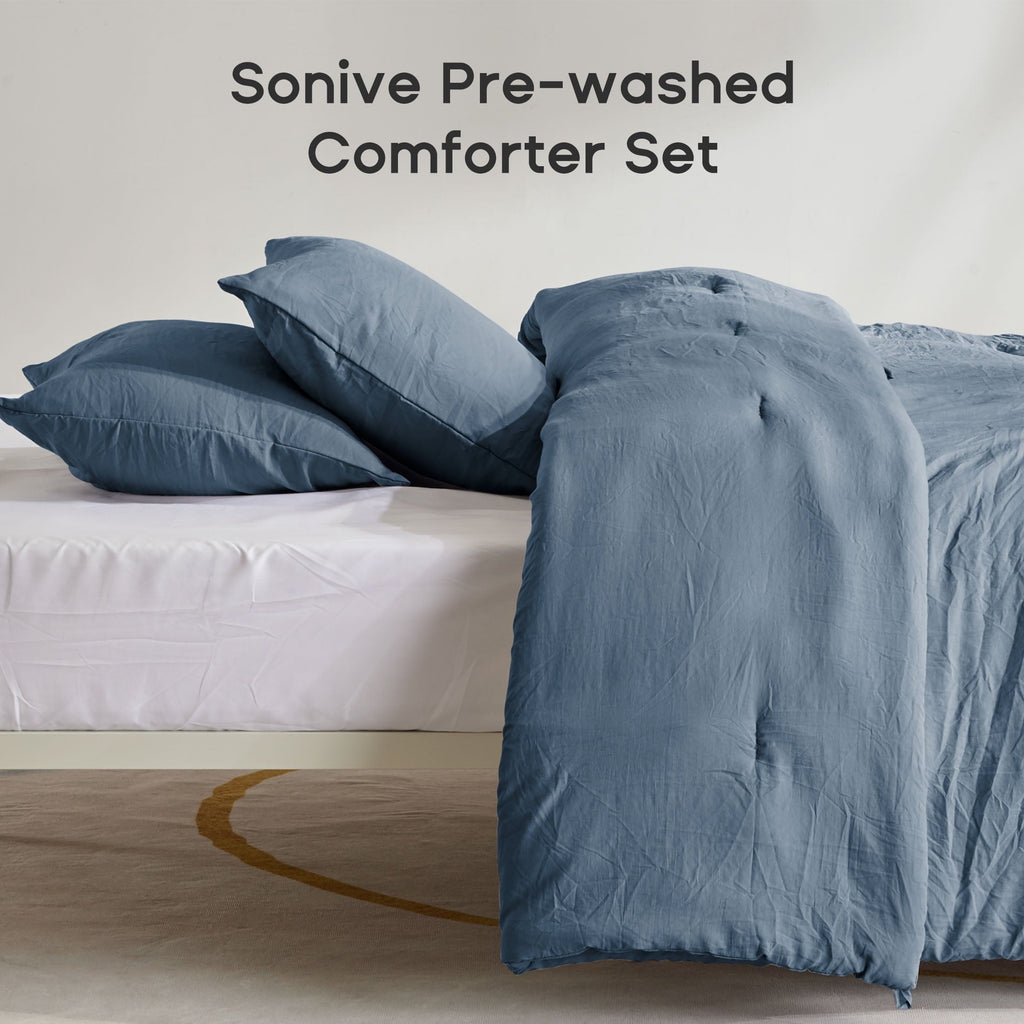 Luxurious Quilted Washed Comforter Sets Queen 3 Piece, Soft and Cozy, Fluffy Microfiber Fill, Washed Textured Wrinkled Design (Flint St... - Cloud-Like Soft Lightweight Bed Comforter Detail