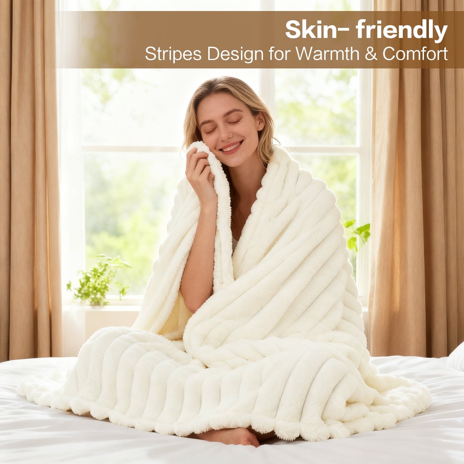 Decorative Knitted White Fleece Throw Blanket for Couch, Super Soft Cozy Blankets and Throws, Decorative Fleece Blankets for Women Men G... - Super Soft Reversible Sherpa Flannel Blanket Detail