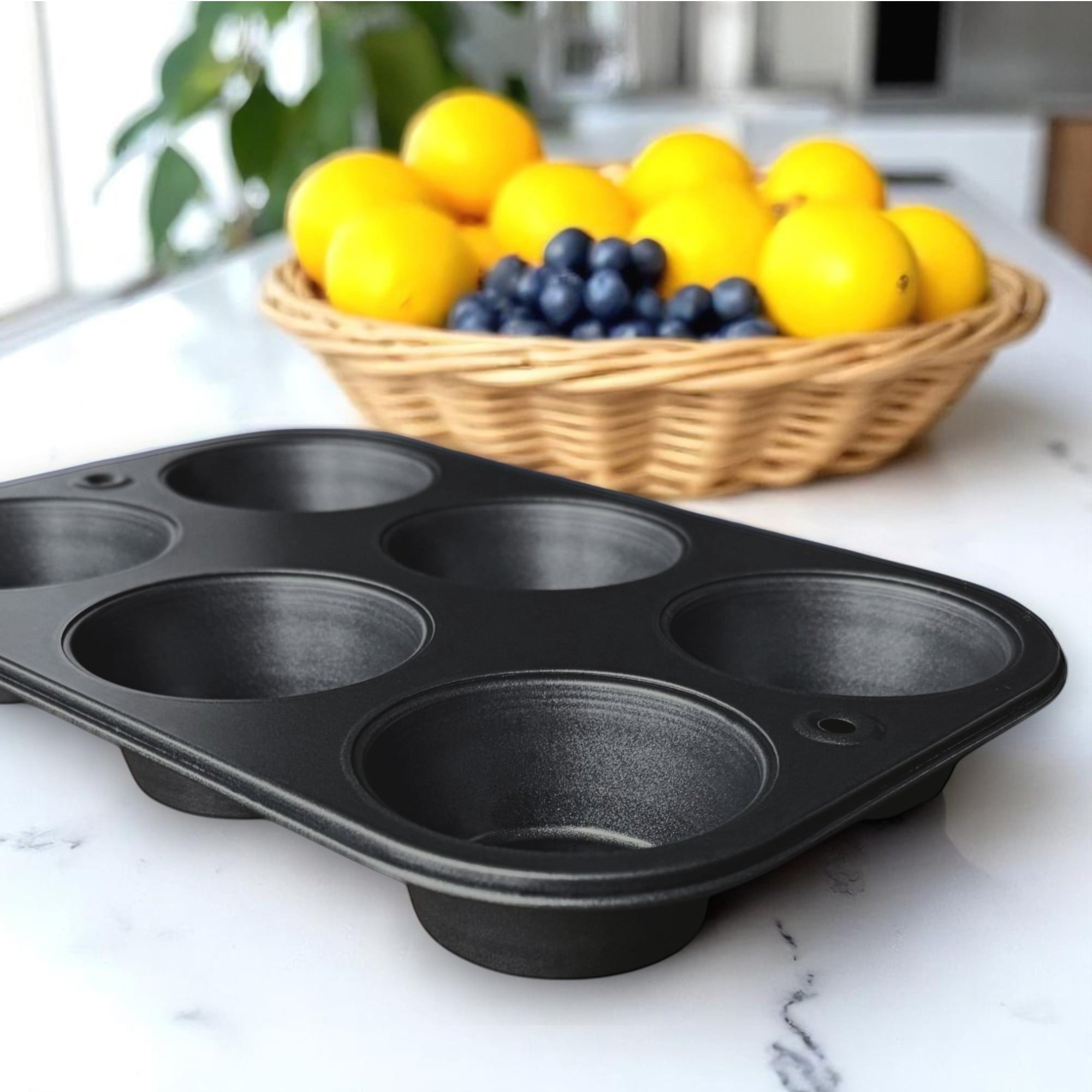 Premium Kitchen 6-Cup Nonstick Steel Muffin Pan, 2.9" Cup, Gray, 1 Count - Premium Stainless Steel Garlic Presser & Peeler Detail