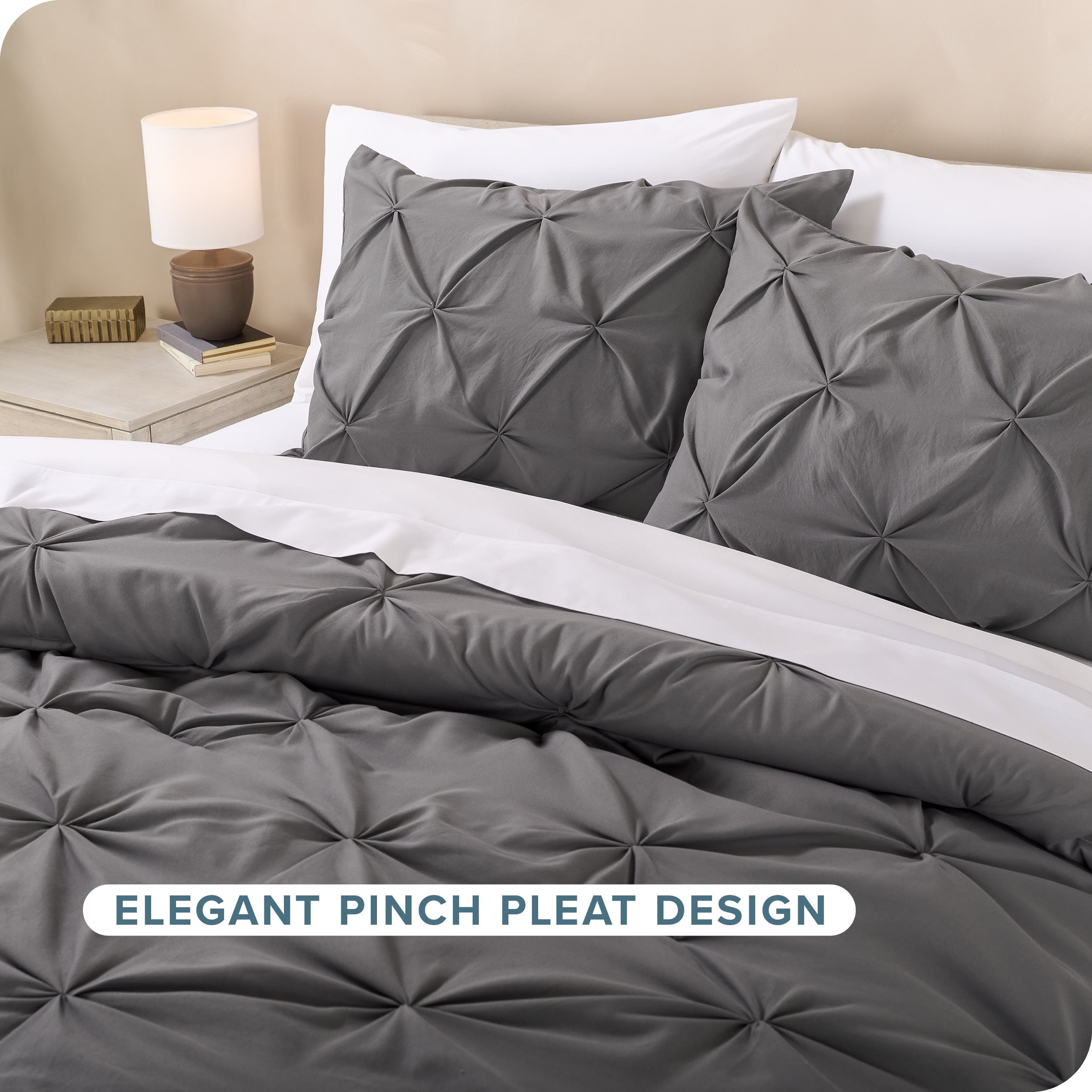 All-Season Pintuck Down Alternative Comforter Set - 3-Pieces - All Seasons - King, Grey - Hypoallergenic Ultra-Fluffy Quilt for Winter Detail