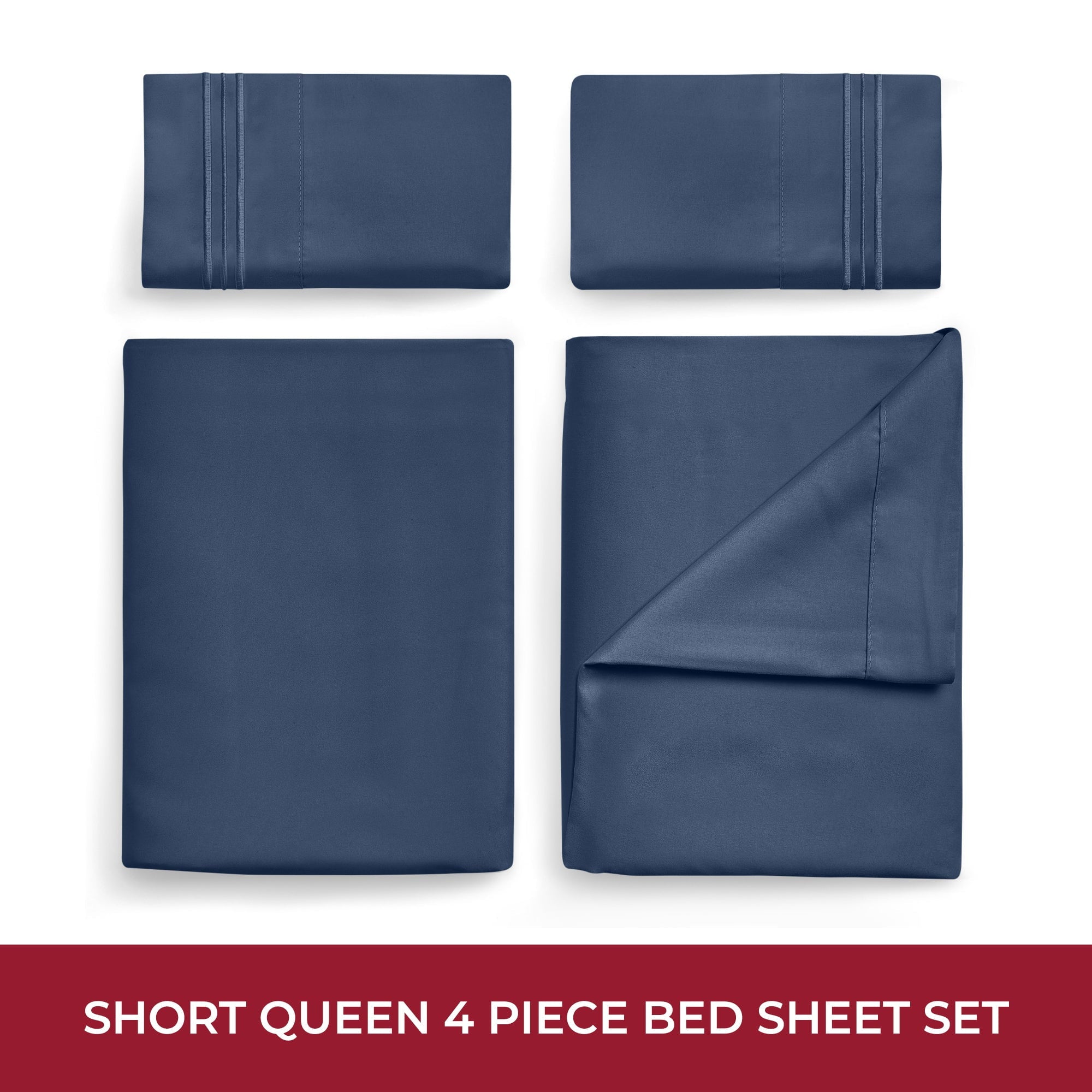 Wrinkle-Resistant RV Sheets Queen Size Bed Set, Microfiber RV Bunk Bed Sheets, Short Queen, Navy Blue - Breathable Egyptian Cotton Flat & Fitted Sheets Detail