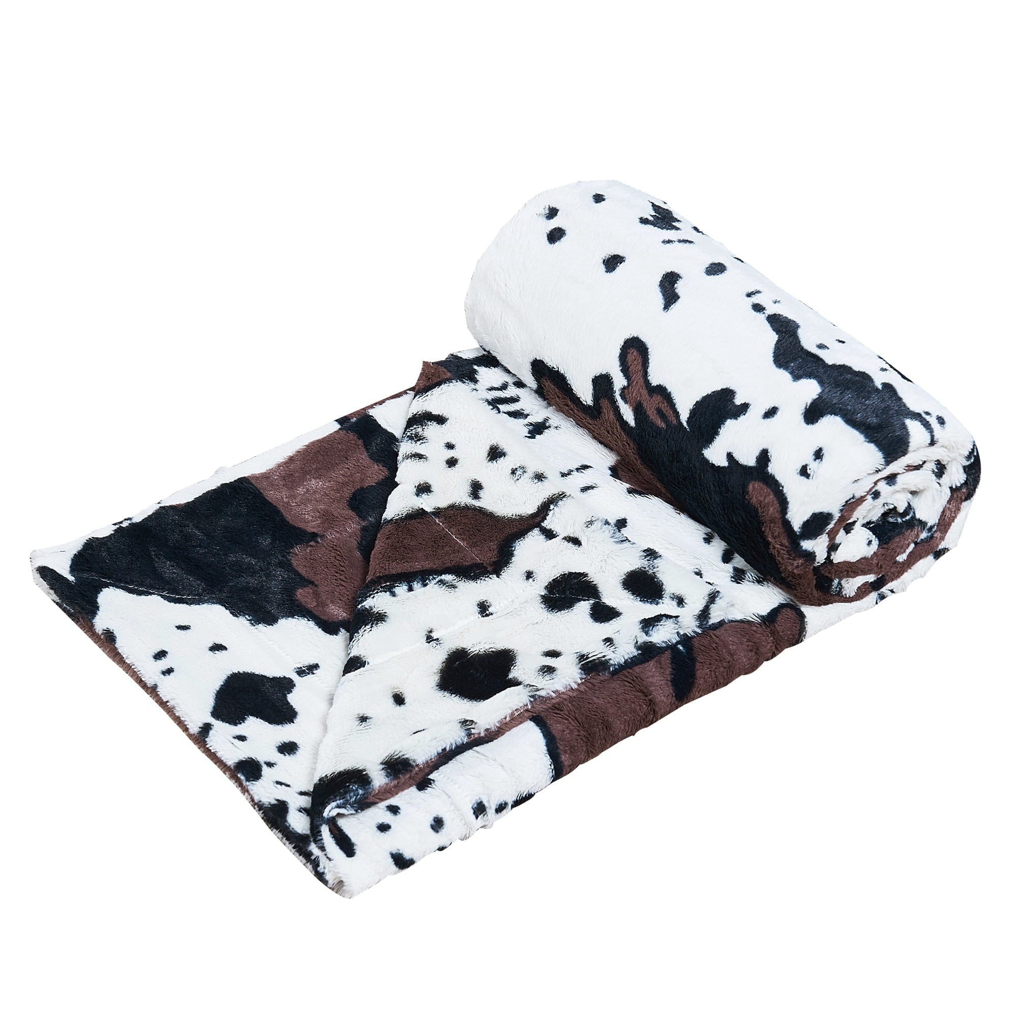 Decorative Knitted Cow Print Double Sided Faux Fur Throw Blanket, Soft Cozy Fuzzy Black and White Throw, 50x60 inches - Luxury Knitted Decorative Throw Blanket with Fringes Detail