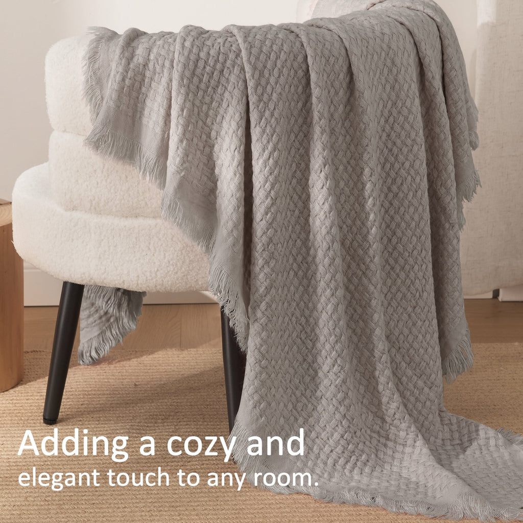 Reversible Sherpa Knitted Throw Blanket with Fringes for Couch, Soft and Warm Textured Throw for All Season, Lightweight Breathable Roo... - Luxury Knitted Decorative Throw Blanket with Fringes Detail