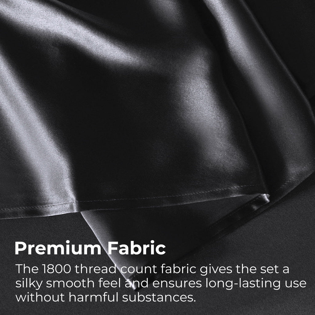 Breathable Luxury Set, Queen, Silky Bed s, 4 Pieces,Black - Cooling Hotel Quality Bedding Sheets and Pillowcases Detail