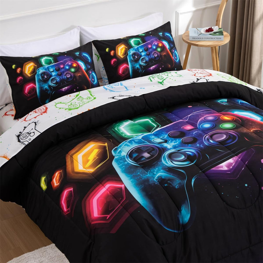 All-Season Game Console Comforter Set for Boys Girls Kids Space Universe Gaming Geometric Lightweight Microfiber Gamer Bedding S... - All-Season Down Alternative Comforter Insert Detail