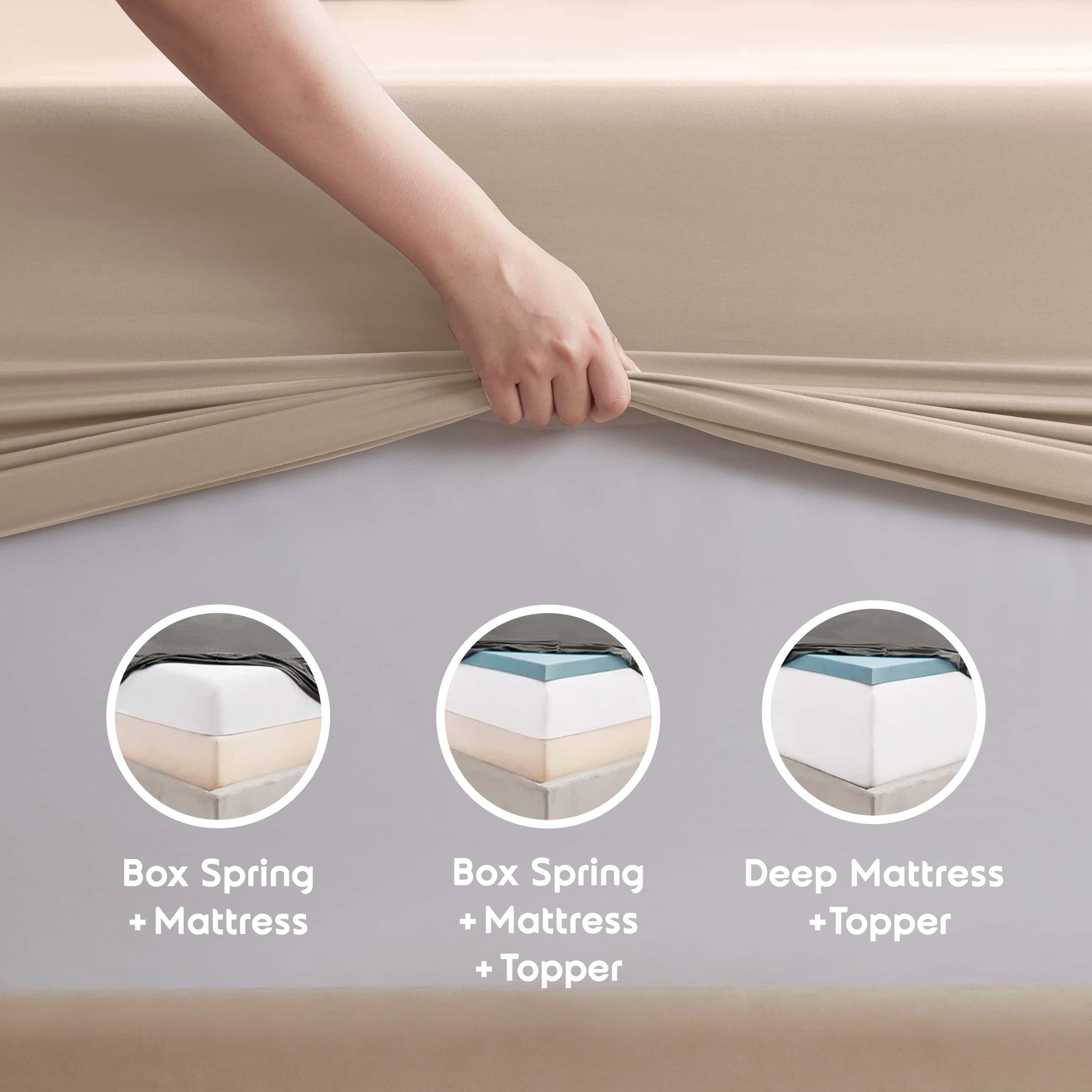 Wrinkle-Resistant King Sheet Sets, 1800 Series Deep Pocket 4 Piece, Luxury Soft Microfiber Bed Sheet Sets, BEIGE CREAM - Cooling Hotel Quality Bedding Sheets and Pillowcases Detail