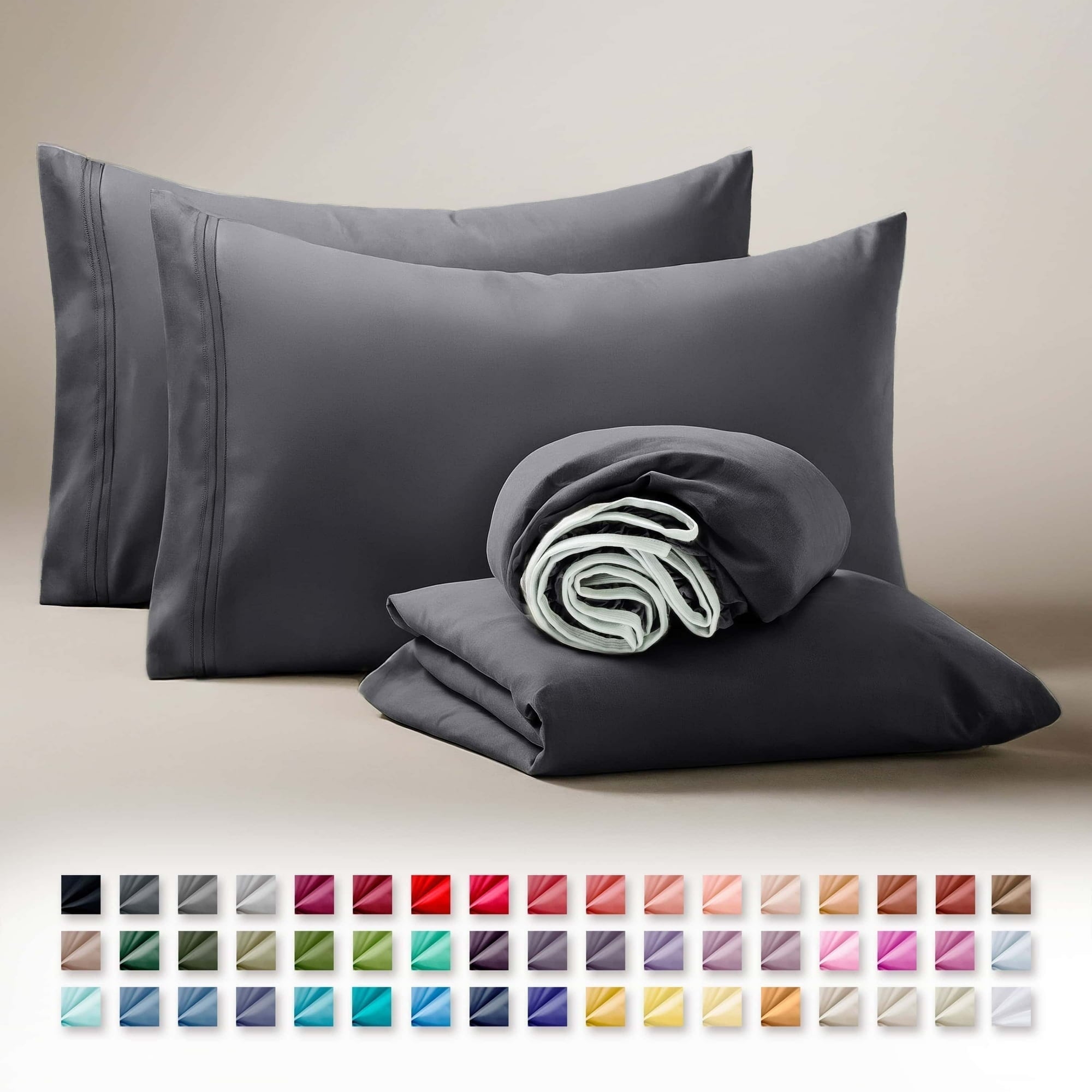Breathable Luxury Sheets Set, 4 Piece Deep Pocket Sheets, 100% Soft Microfiber Bed Sheets Set, Gray - Luxury Bed Sheet Set with Deep Pockets Detail