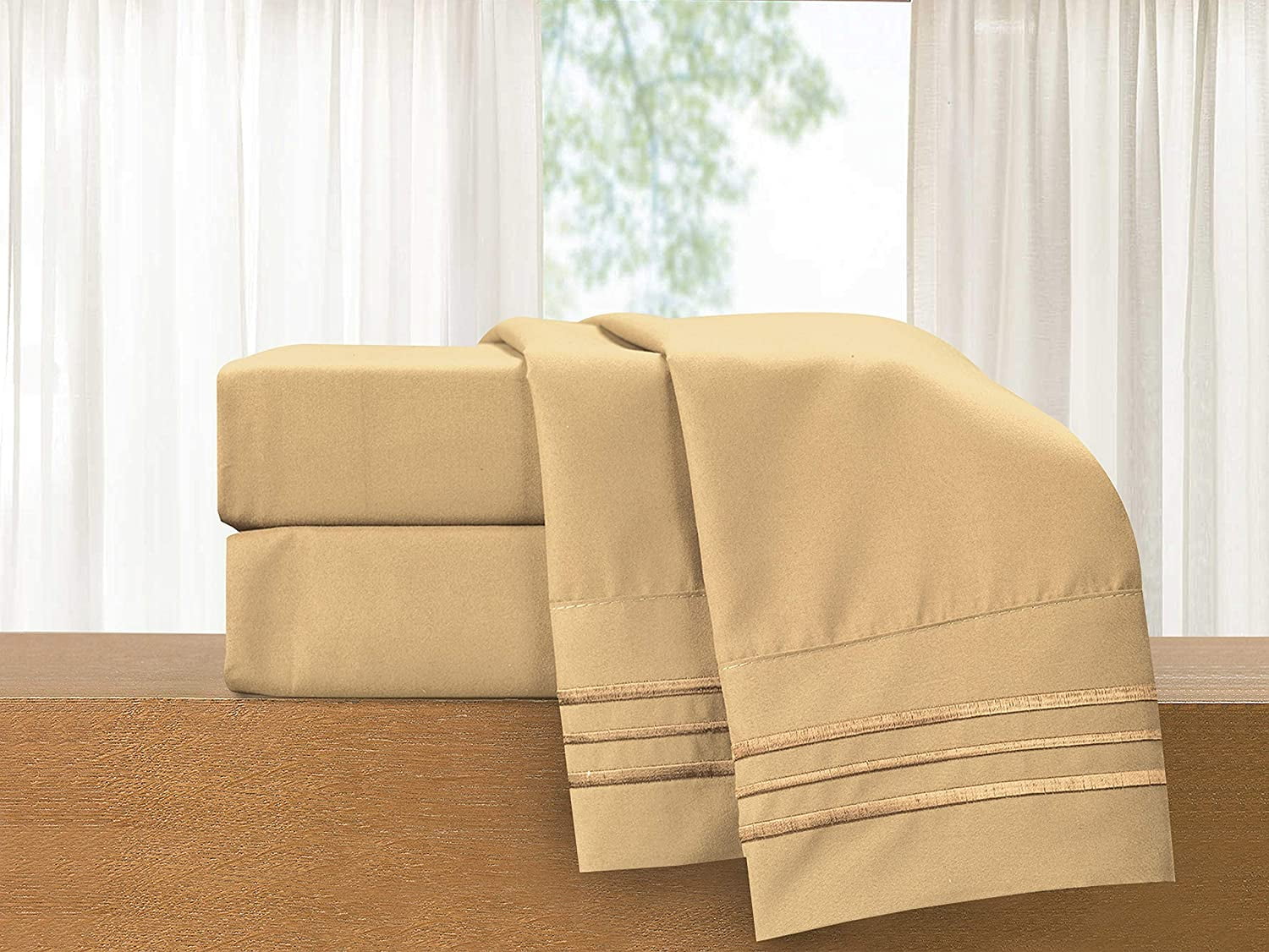 Wrinkle-Resistant Super Soft 1500 Premier Hotel Collection Sheet set, Queen, Gold - Cooling Hotel Quality Bedding Sheets and Pillowcases Detail