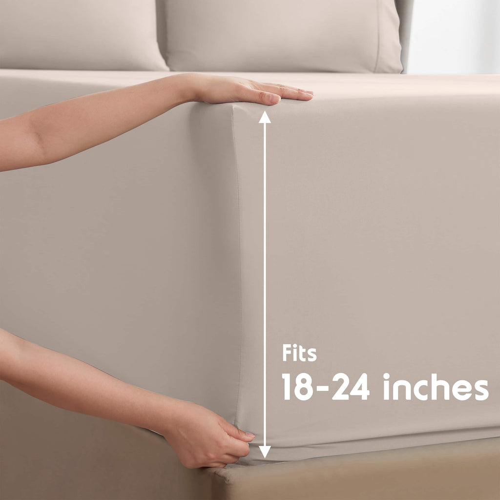 Ultra-Soft Extra Deep Pocket Queen Sheets set, Fits 18"-24" Mattress, 6 Piece Soft Microfiber Bed Sheet Sets, Linen - Breathable Egyptian Cotton Flat & Fitted Sheets Detail