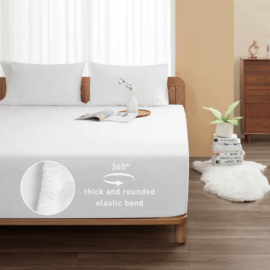 Cooling Sateen 100% Cotton Queen Size Fitted Sheet Only, 300 Thread Count White Fitted Bed Sheet with 22” Extra Deep Pocket, Soft & ... - Breathable Egyptian Cotton Flat & Fitted Sheets Detail