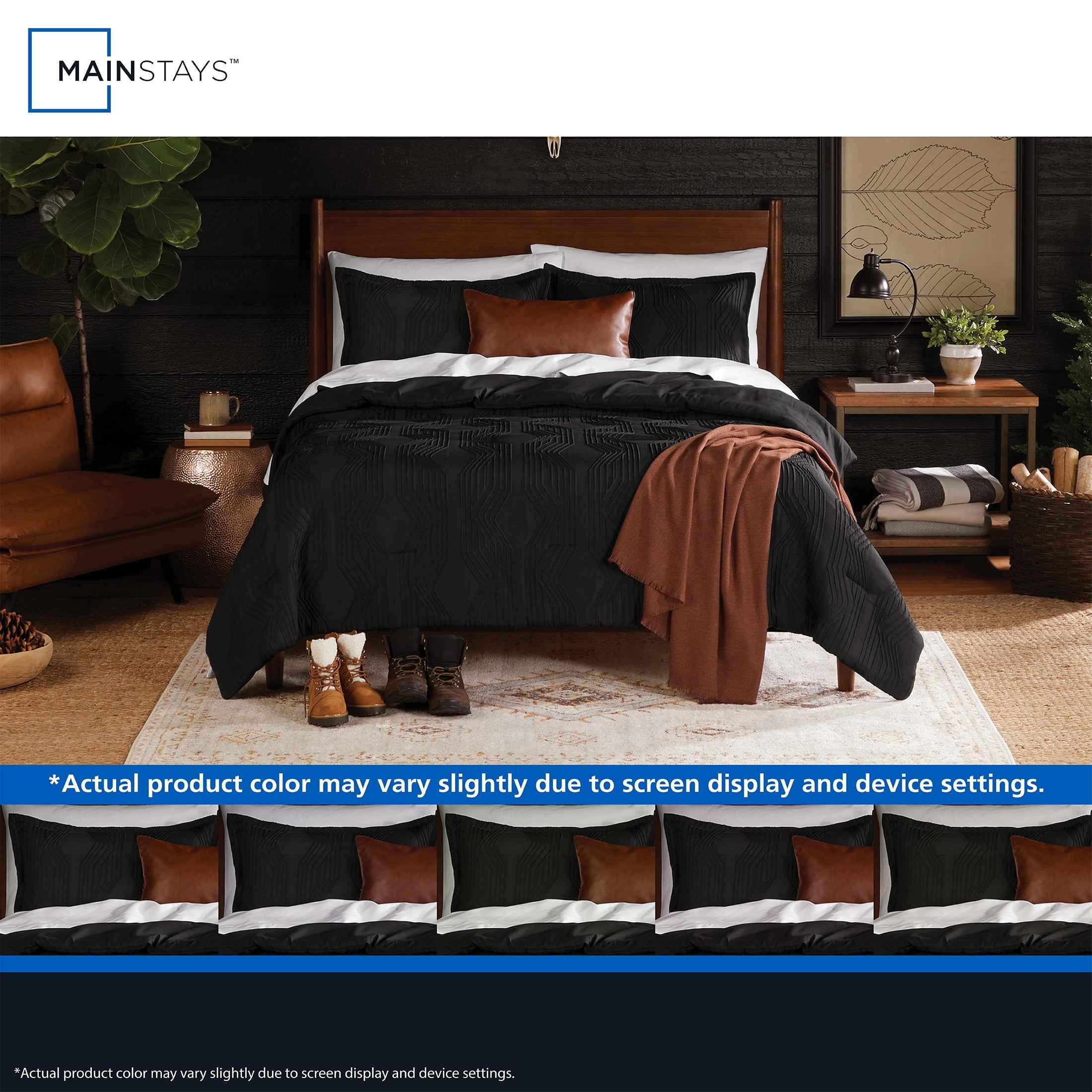 Fluffy Down Alternative Full/Queen Comforter Set, All-Season, 5-Piece, Black Jacquard Geo - Hypoallergenic Ultra-Fluffy Quilt for Winter Detail