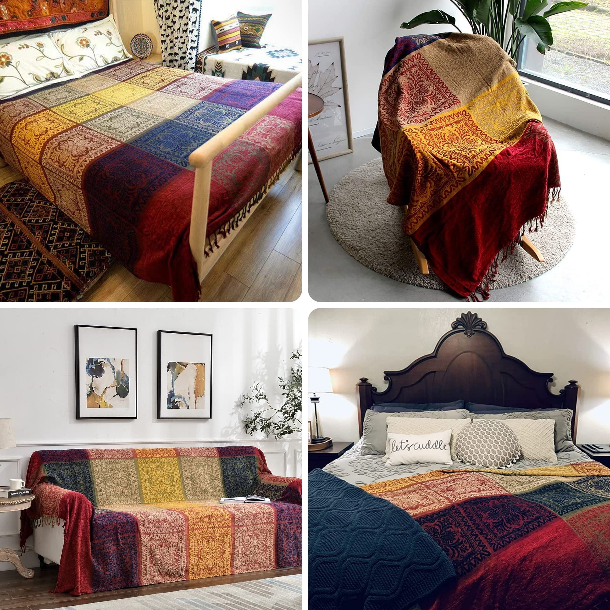 Cozy Fleece 75x60 Inch Machine Wash Boho Tribal Throws Blankets Colorful Bohemian Hippie Chenille Throw Covers Couch Furniture So... - Lightweight Plush Warm Blanket for All Seasons Detail