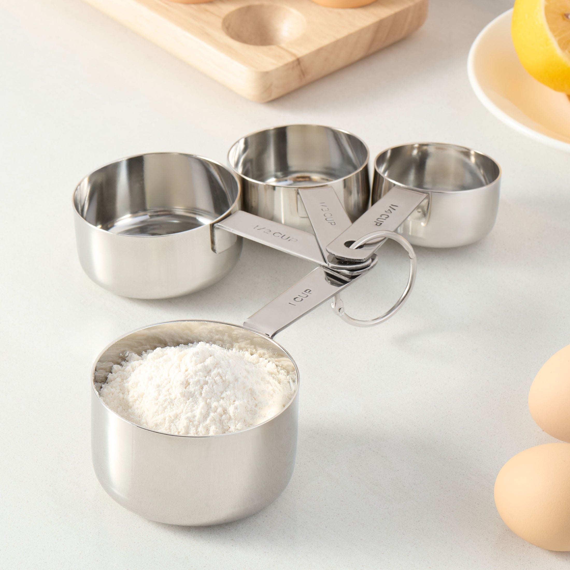 Time-Saving Kitchen Stainless Steel 4-Piece Nesting Measuring Cups - Multi-Functional Manual Food Chopper & Slicer Detail