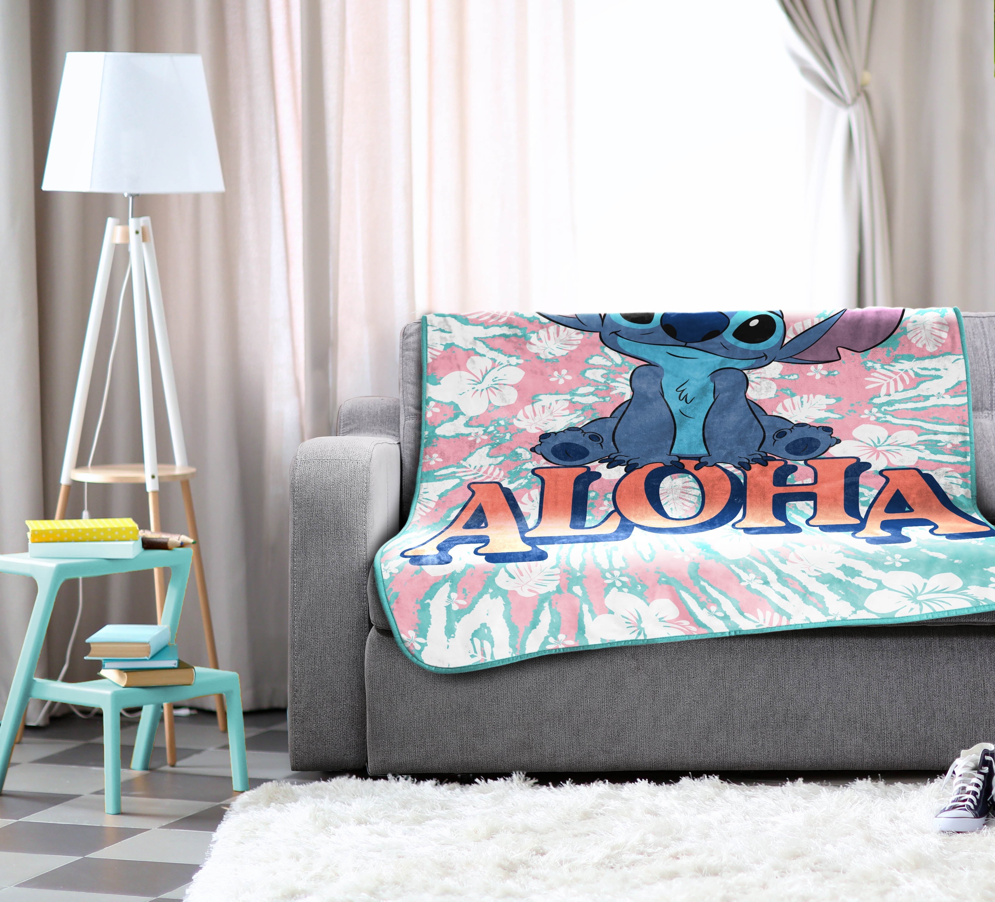 Lightweight Warm Lilo and Stitch Kids Throw Blanket, 46 x 60, Microfiber, Blue, Disney - Lightweight Plush Warm Blanket for All Seasons Detail