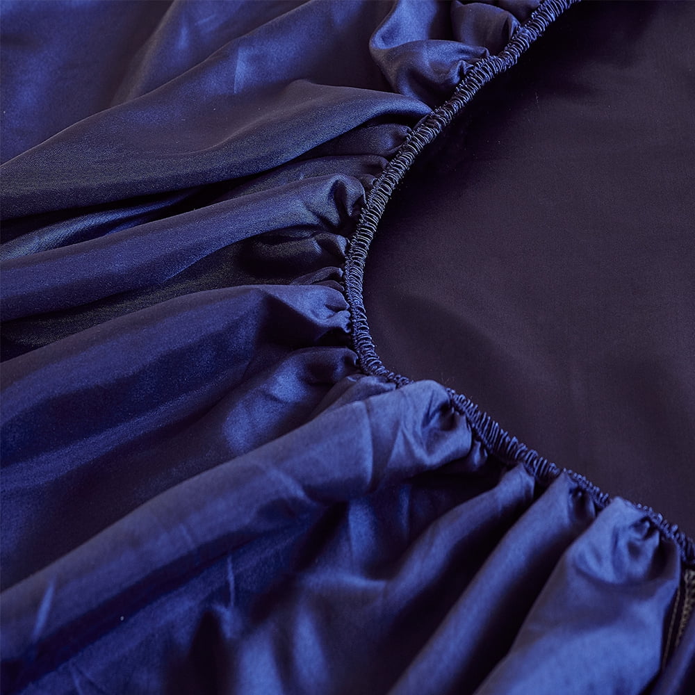 Breathable Luxury Fitted Sheet Deep Pocket Bed Sheet Satin Silk Sheets Ultra Soft Machine Washable Twin, Navy Blue - Cooling Hotel Quality Bedding Sheets and Pillowcases Detail