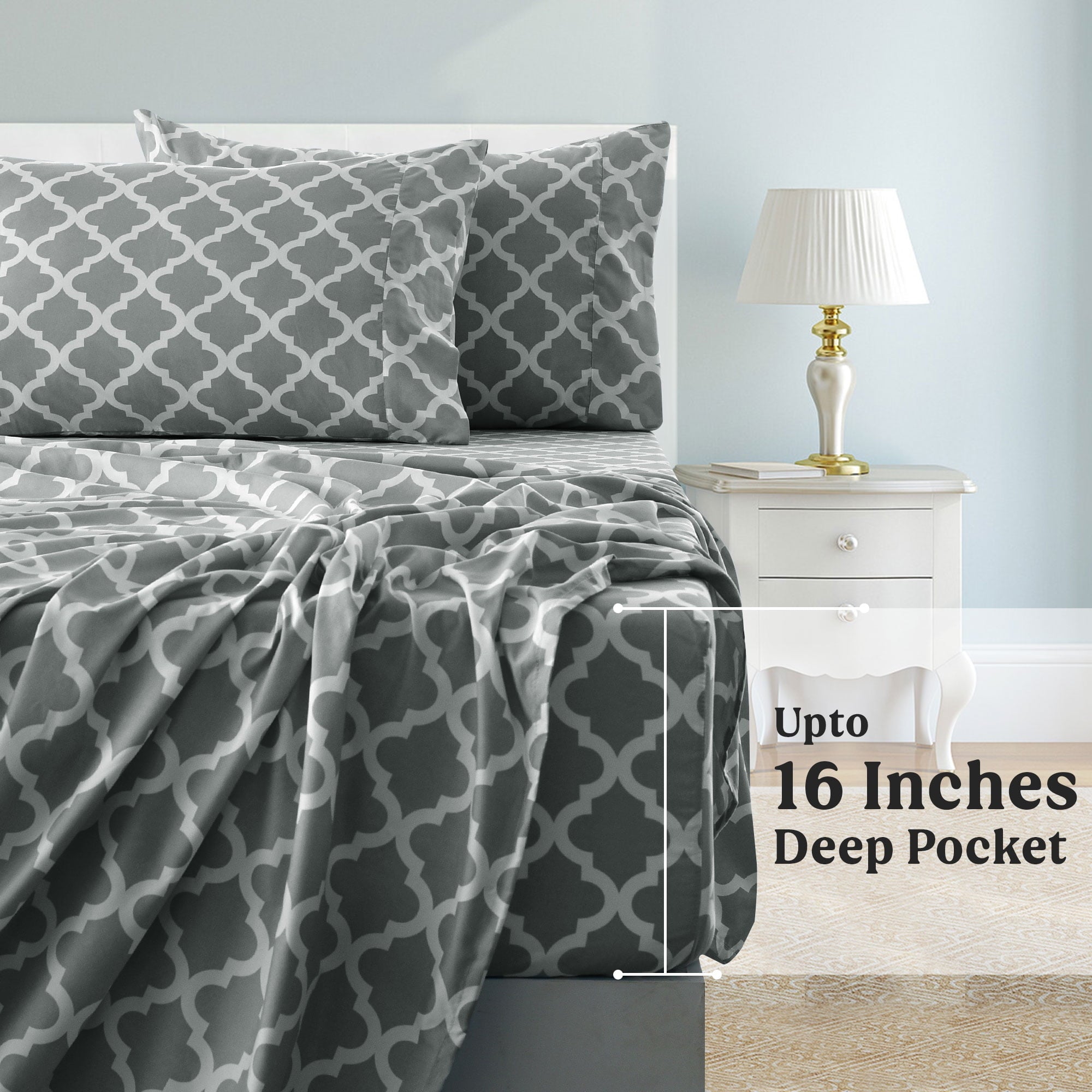 Ultra-Soft King Size Bed Sheets Set, ury 4 Piece Microfiber Deep Pocket Fitted Sheet, Flat Sheet & Pillowcases Bedding Sheets Se... - Cooling Hotel Quality Bedding Sheets and Pillowcases Detail