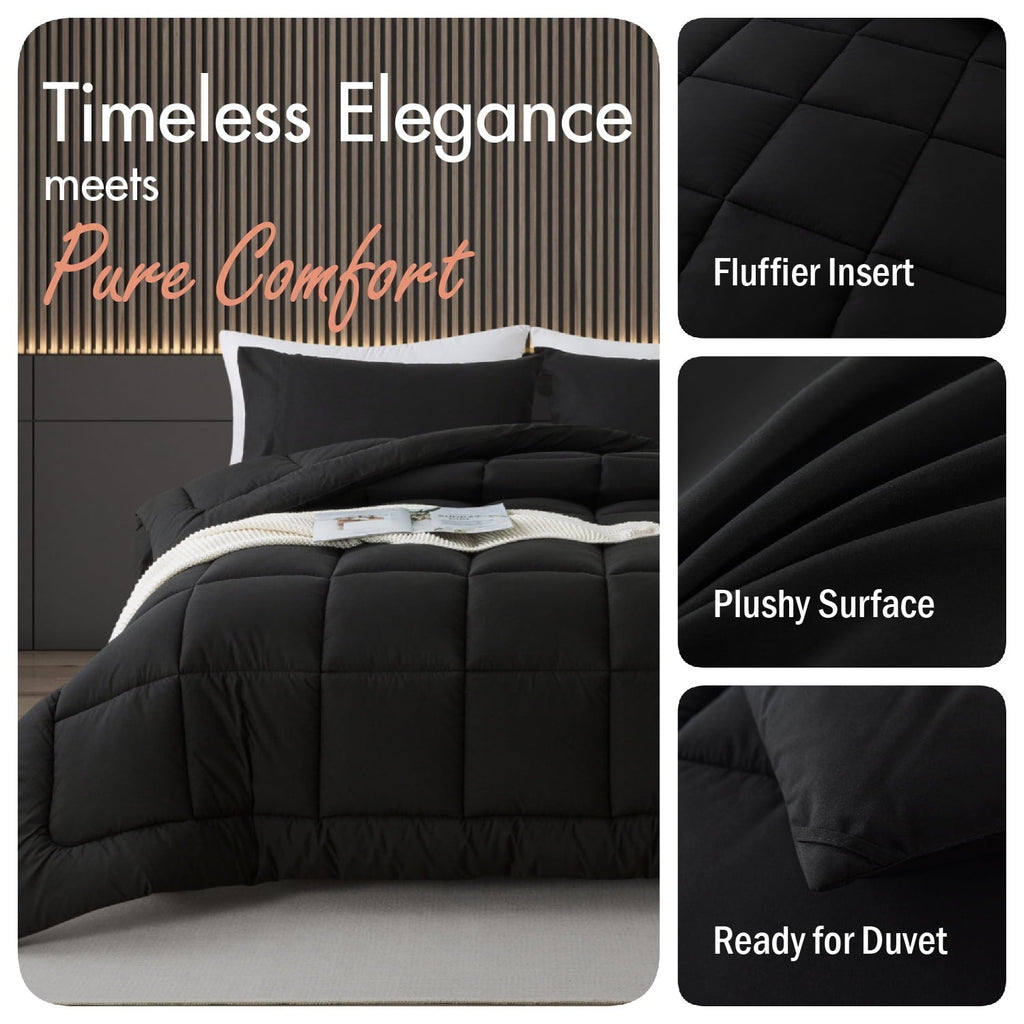 Hypoallergenic Cloud Queen Size 3-Piece All-Season Down Alternative Comforter Set Deep Black (Comforter and Pillowcase Bedding Set / bed i... - Luxurious Quilted Duvet Cover Set Detail