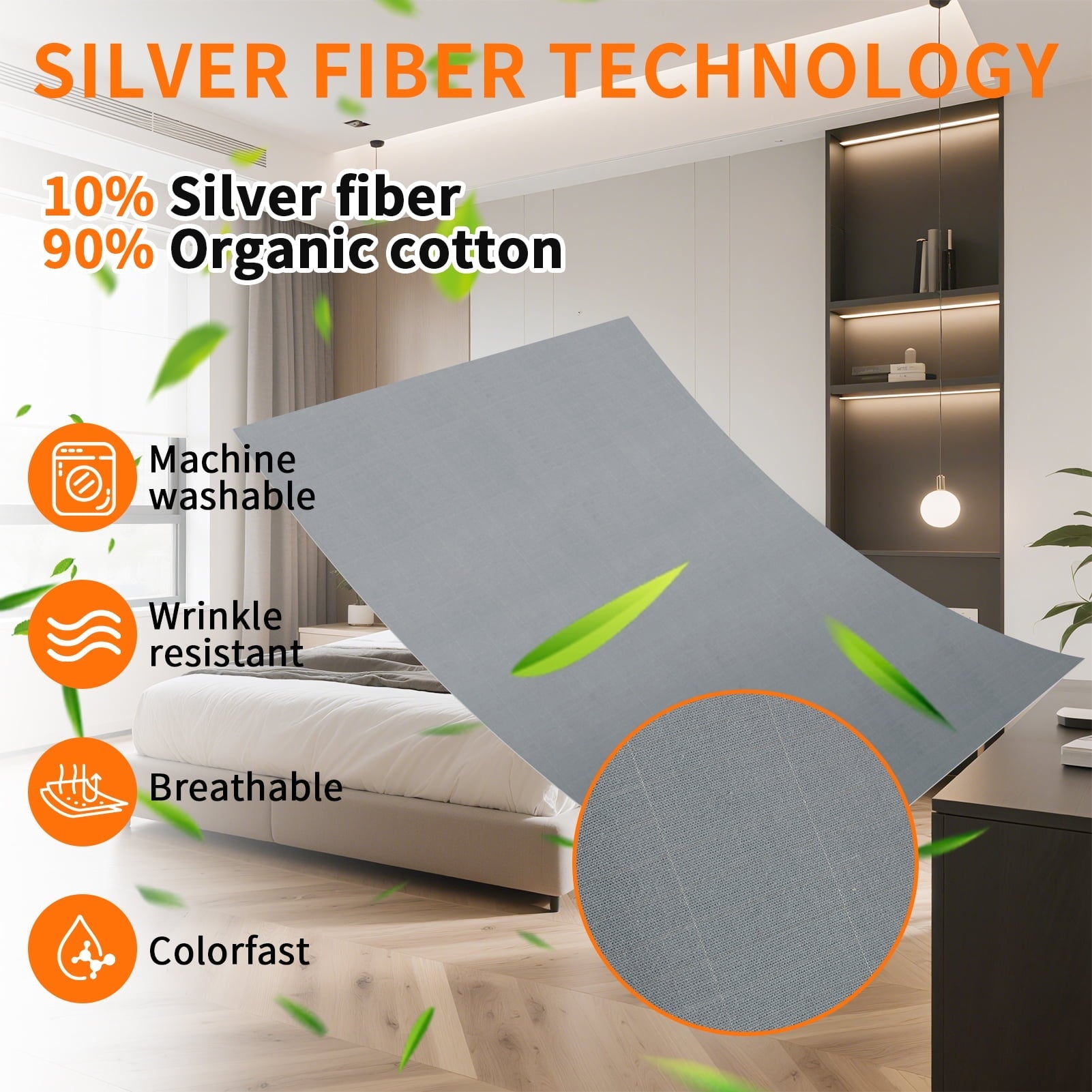 Wrinkle-Resistant Grounding Sheets for All Mattress Sizes, Grounding Mat for Bed 10% Silver Fiber+90% Organic Cotton Grounding Sheets S... - Cooling Hotel Quality Bedding Sheets and Pillowcases Detail