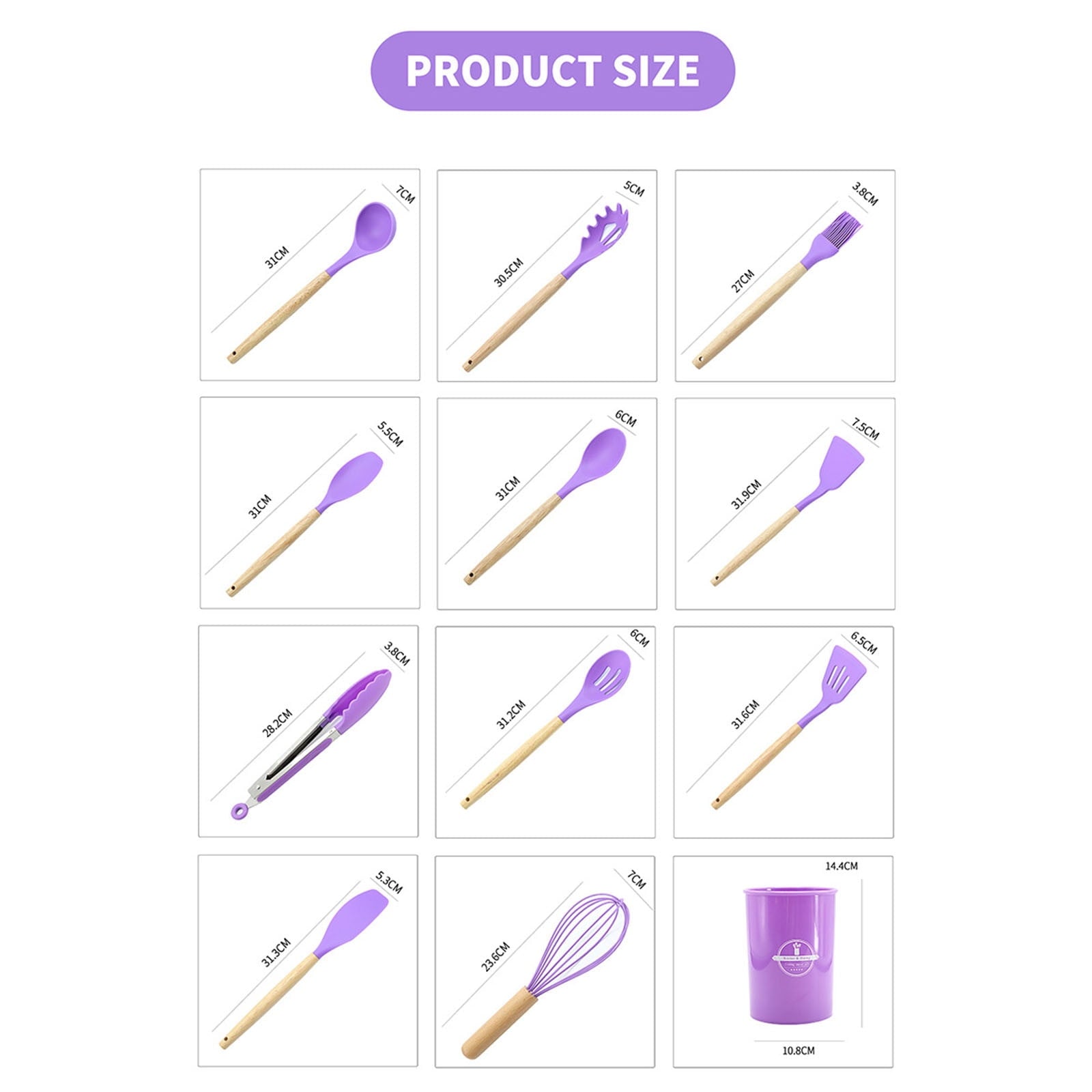 Ergonomic Cooking 12Pcs Cooking Kitchen Utensils Set with Holder,Wooden Handles Cooking Tool,BPA Free,Non Toxic Turner Tongs Spa... - Ergonomic Kitchen Tongs and Cooking Spoon Utensil Detail