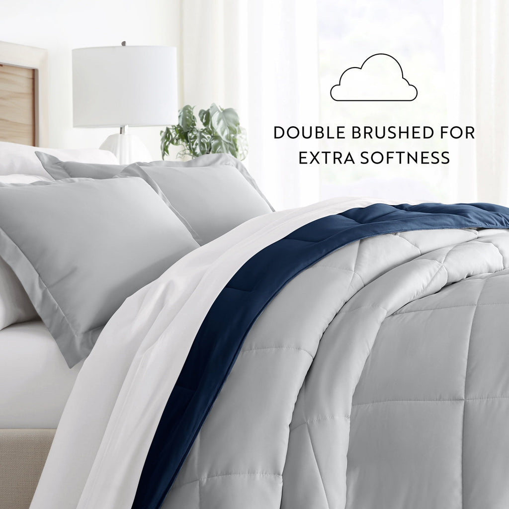 Fluffy Down Alternative 2-Piece Navy & Gray Reversible Down Alternative Comforter Set, Twin/Twin XL - Cloud-Like Soft Lightweight Bed Comforter Detail