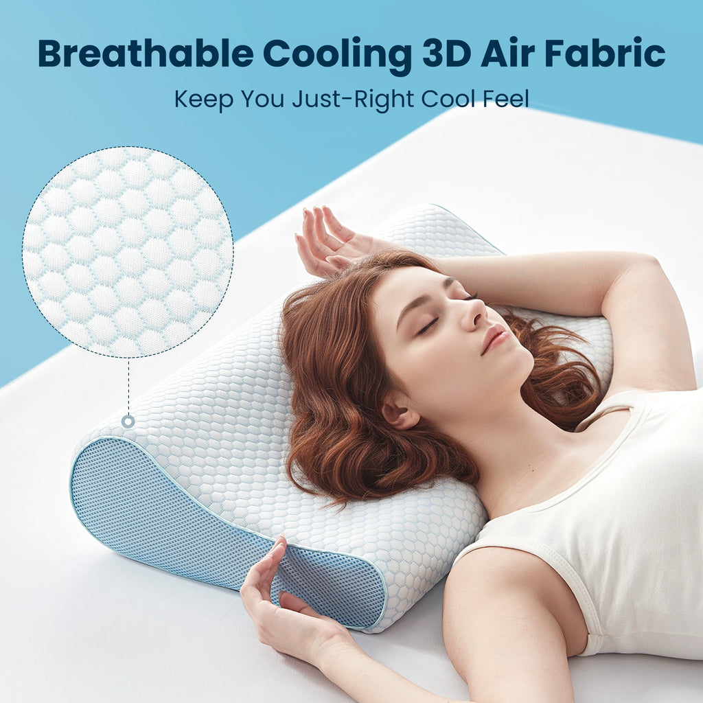 Hotel Collection Standard Cooling Memory Foam Pillow, Ergonomic Adjustable Orthopedic Contour Bed Pillows Neck Support for Side Back S... - Hotel Quality Plush Sleeping Pillows Detail