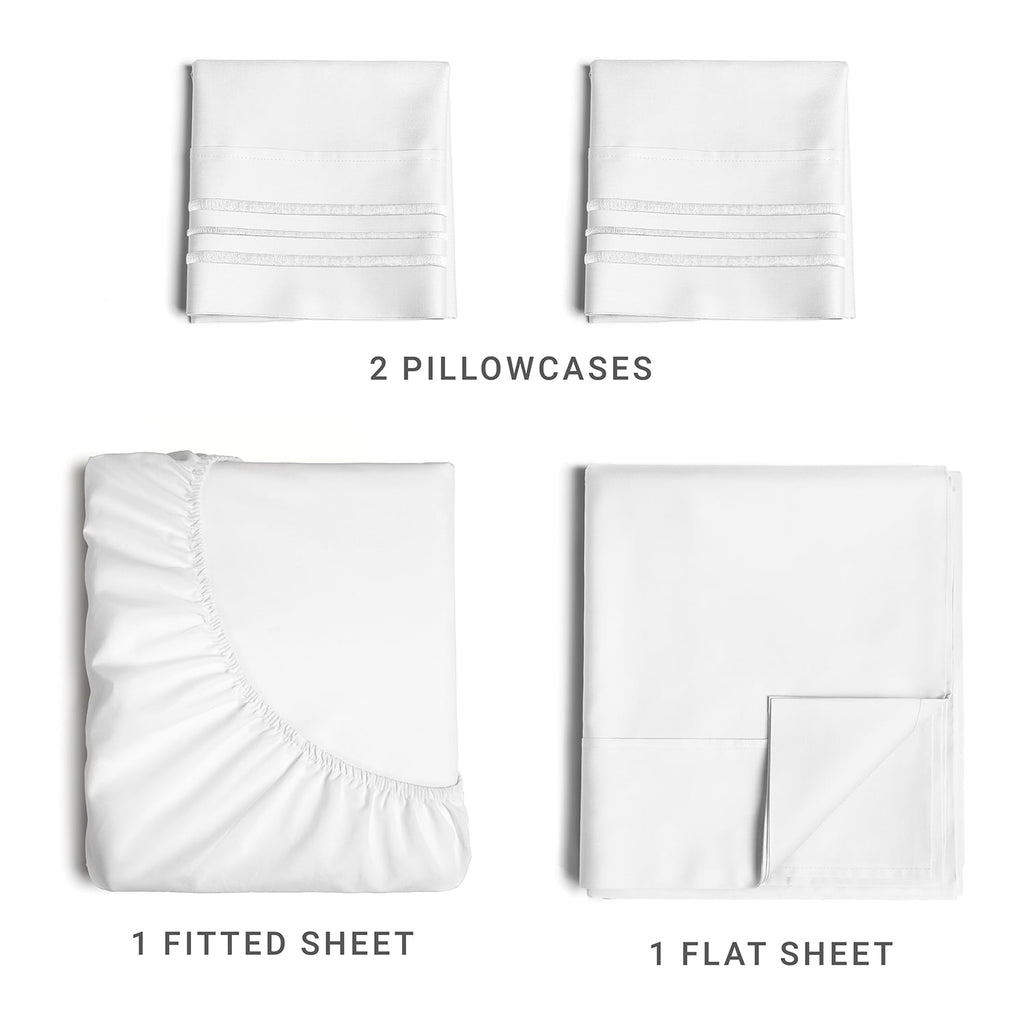 Ultra-Soft 4-Piece Ultra Soft & Comfy Hotel Luxury Sheet Set - Full Size Cooling Bed Sheet Fits 8"-16" Mattresses, White - Luxury Bed Sheet Set with Deep Pockets Detail