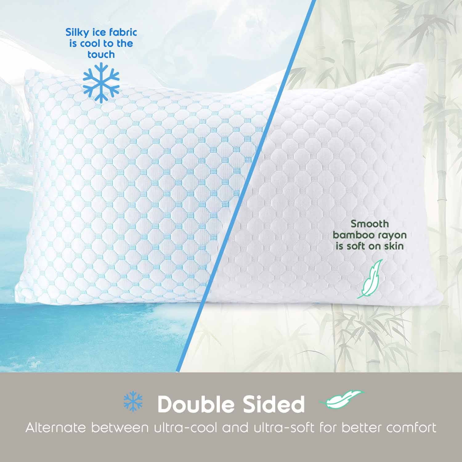Fluffy Shredded Cooling Pillows for Bed, Memory Foam Bed Pillow, Queen Pillows 20” X 28”, 2 Pack - Hotel Quality Plush Sleeping Pillows Detail