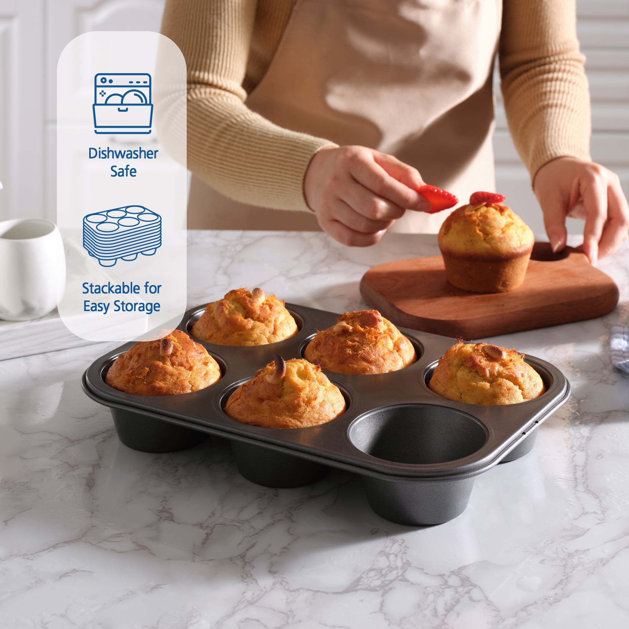 Time-Saving 6 Cup Jumbo Muffin Pan, Non-Stick Bakeware,3.4 inch Diameter Cups,Gray,Carbon Steel - Innovative Kitchen Helper for Modern Cooking Detail