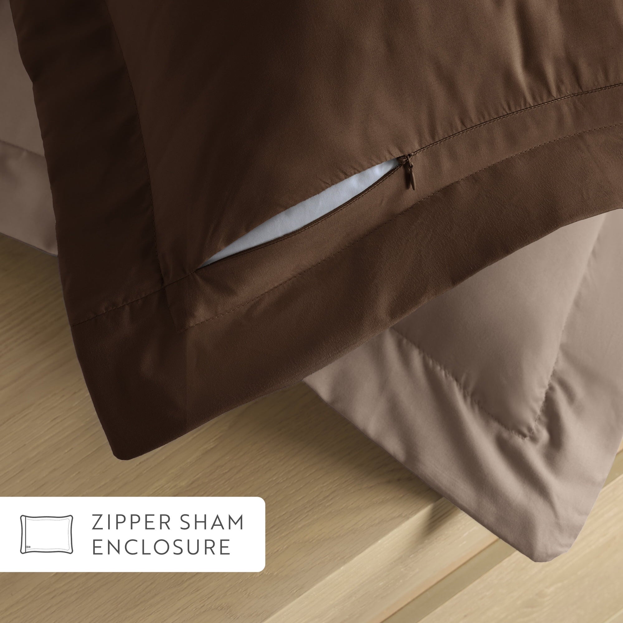 Hypoallergenic Cloud All Season Reversible Comforter Set Breathable Cool in Taupe & Chocolate Brown Full/Queen Size Bedding - Luxurious Quilted Duvet Cover Set Detail