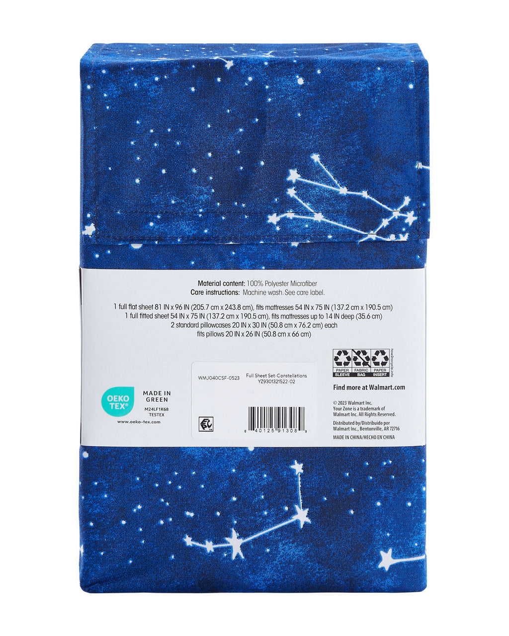 Wrinkle-Resistant Kids Soft Microfiber Sheet Set, Navy Blue Stars, Full, 4 Pieces, Easy Care - Breathable Egyptian Cotton Flat & Fitted Sheets Detail