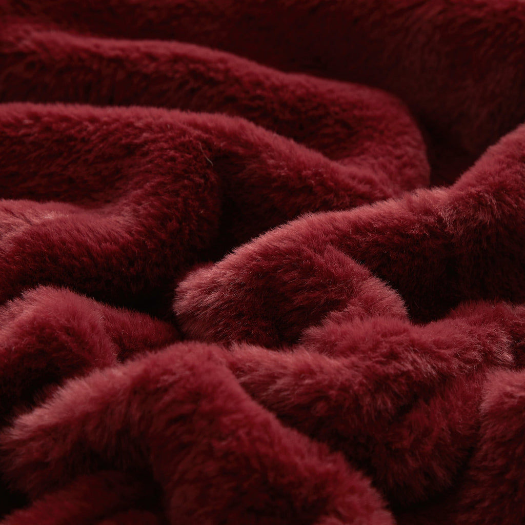 Reversible Sherpa Cozy Faux Fur Super Soft luxury Blanket, Full/Queen, Luscious Merlot - Luxury Knitted Decorative Throw Blanket with Fringes Detail