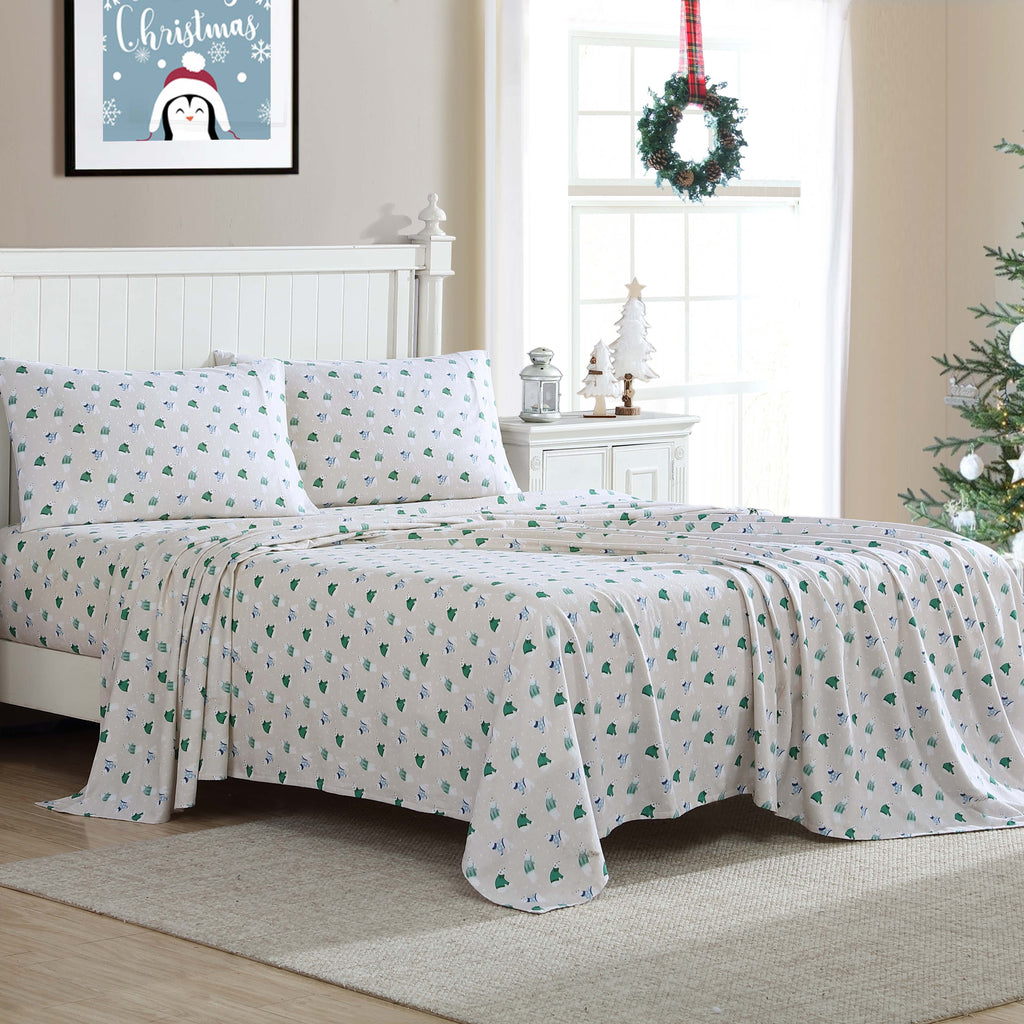 Breathable Luxury Winter Nights Cotton Flannel Sheet Set, King, Holiday Bears - Cooling Hotel Quality Bedding Sheets and Pillowcases Detail